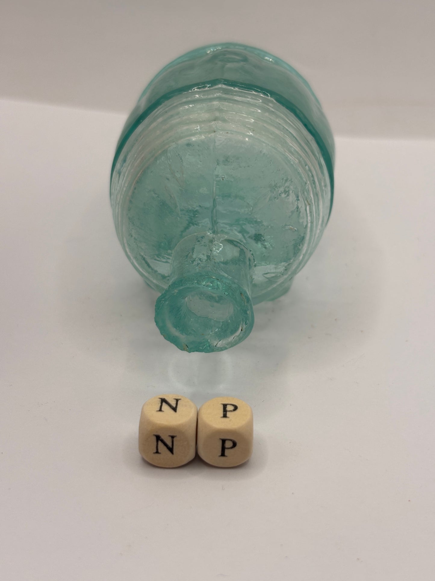 Old aqua glass barrel ink, ink bottle. Inkwell (NP)