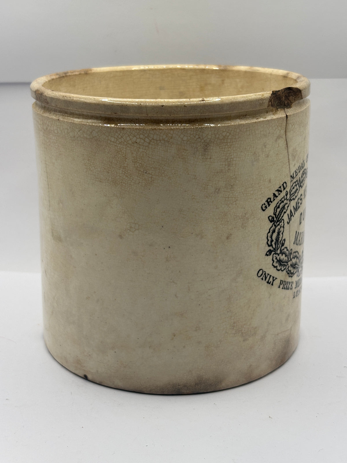 Huge Rare 4lb stoneware marmalade pot, James Keiller Dundee marmalade. Damaged