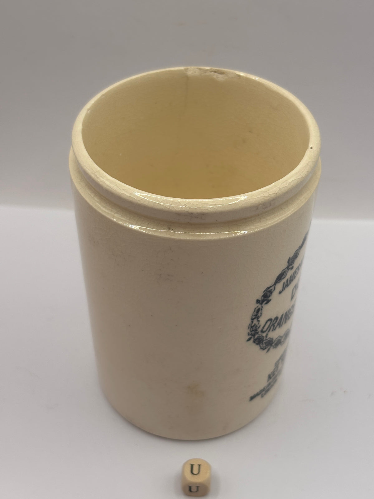 Old 1lb stoneware marmalade pot, James Keiller Dundee marmalade (u)
