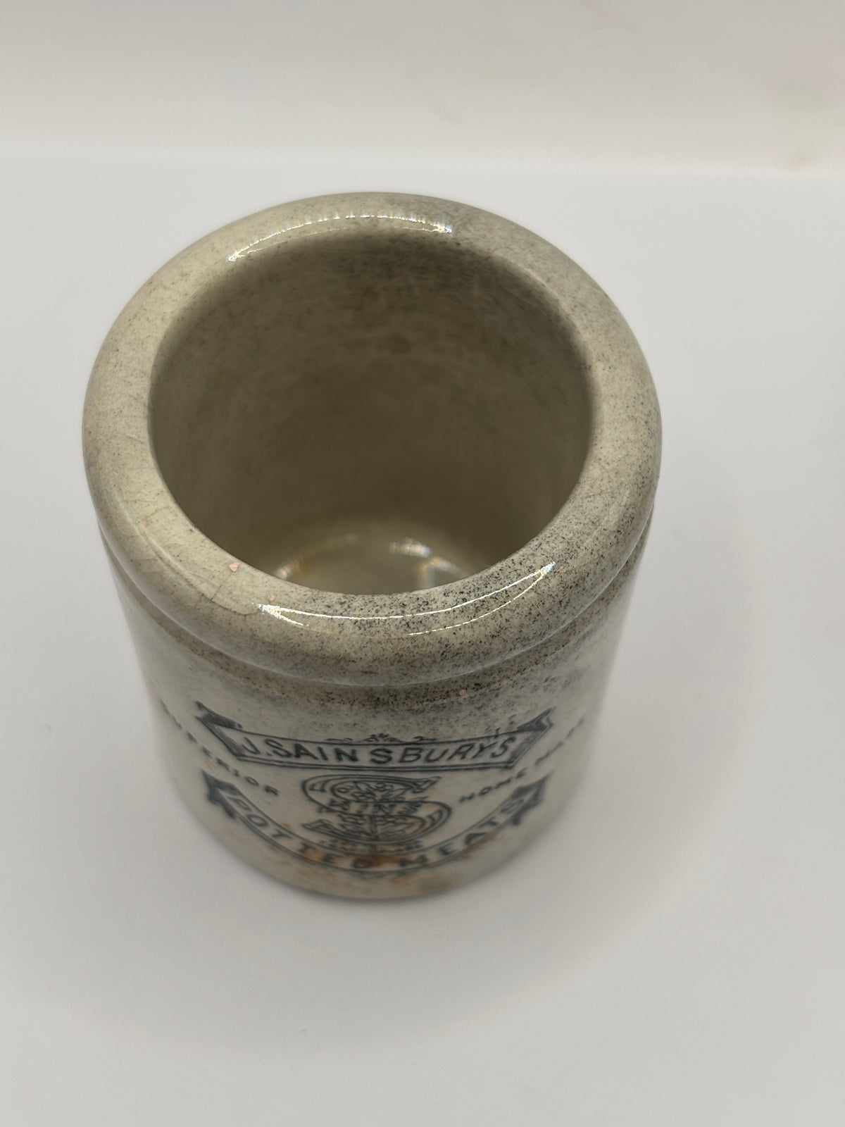 Old stoneware advertising jar, Sainsburys potted meat