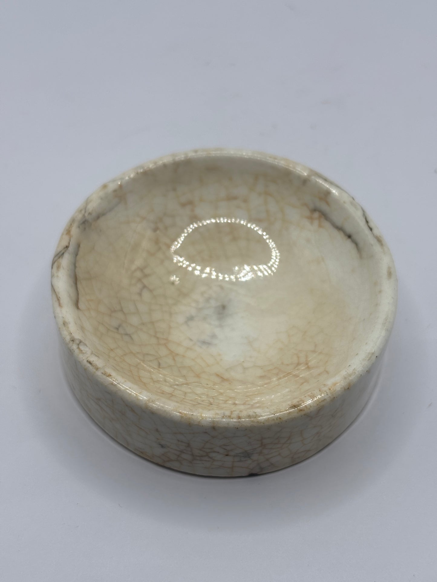 Old stoneware paint pot/pallette, stained & crazed