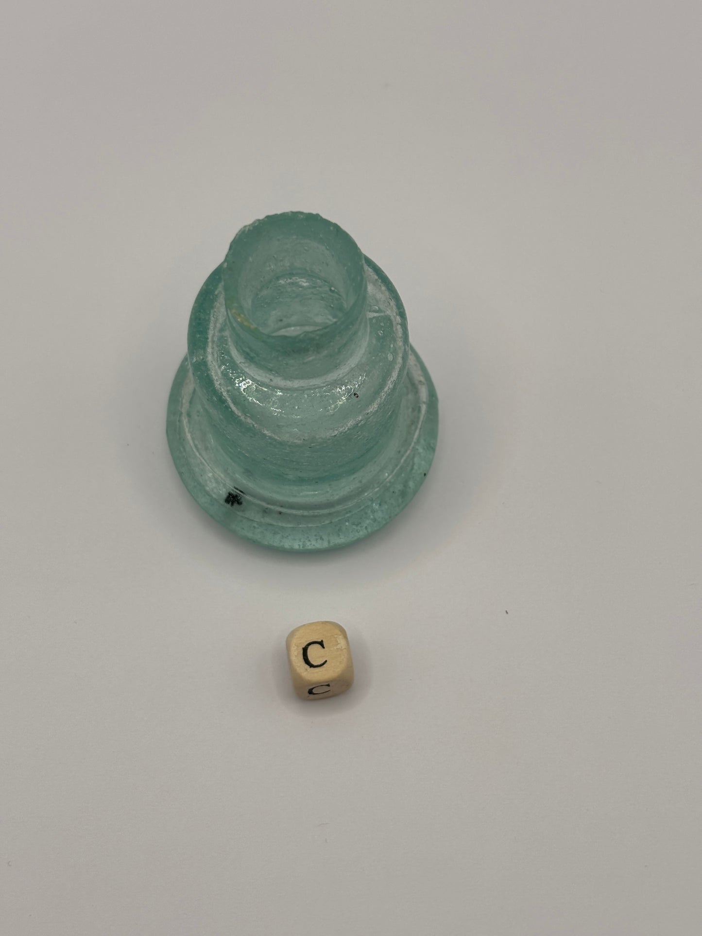 Old aqua glass inkwell, Bell ink (c)