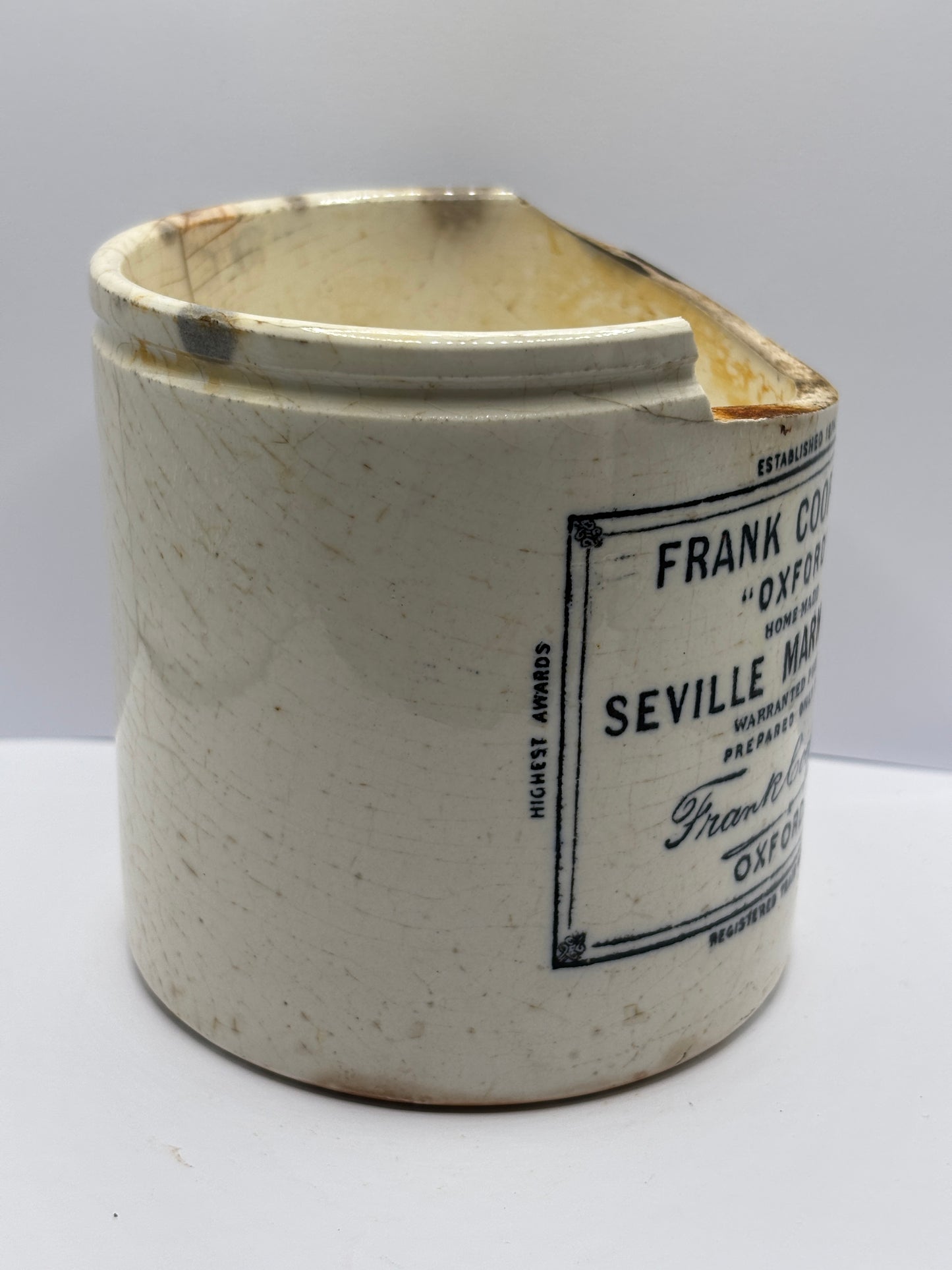 Old 2lb frank cooper marmalade jar, damaged