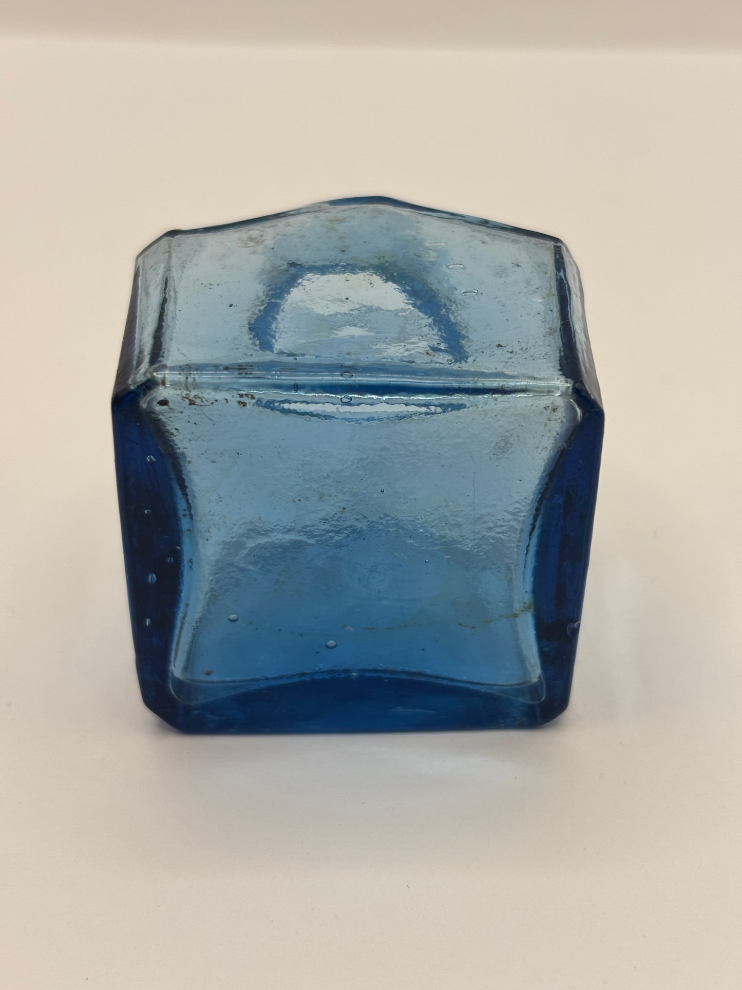 Old blue glass inkwell, ink bottle, penny ink