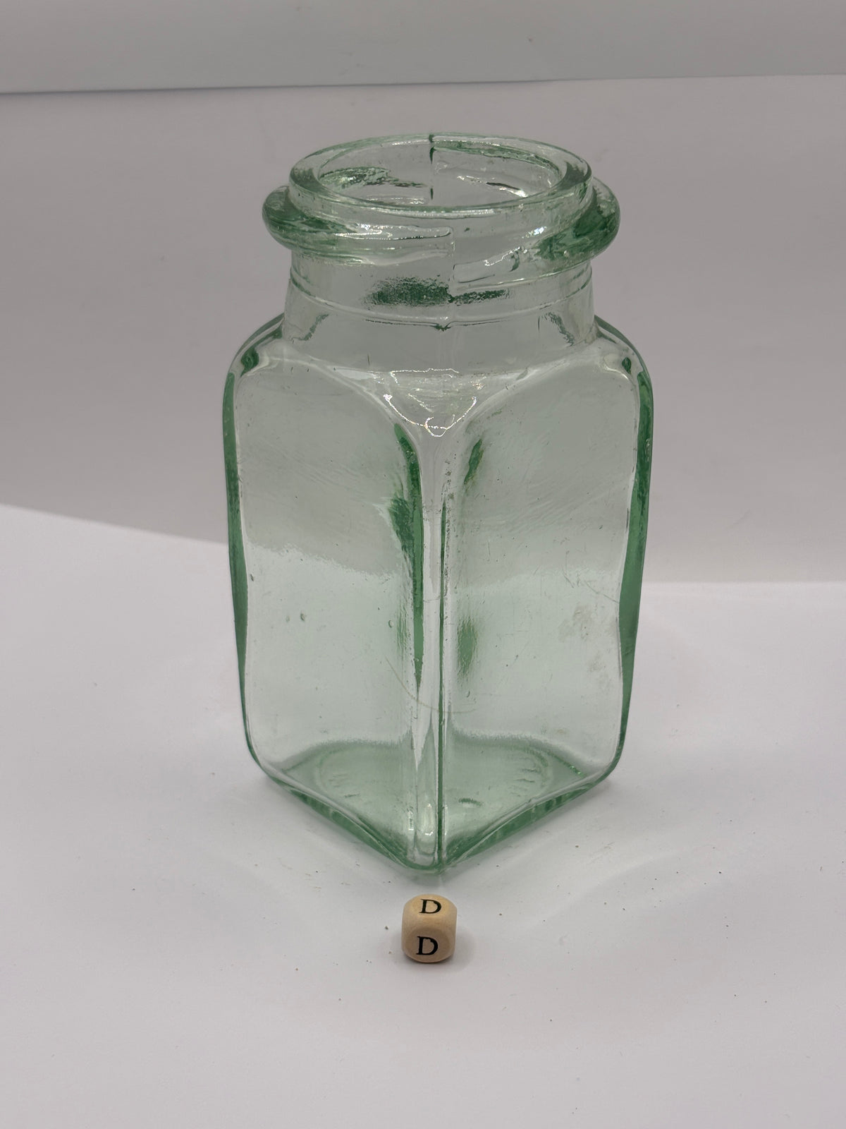 Old square aqua glass pickle jar (D)