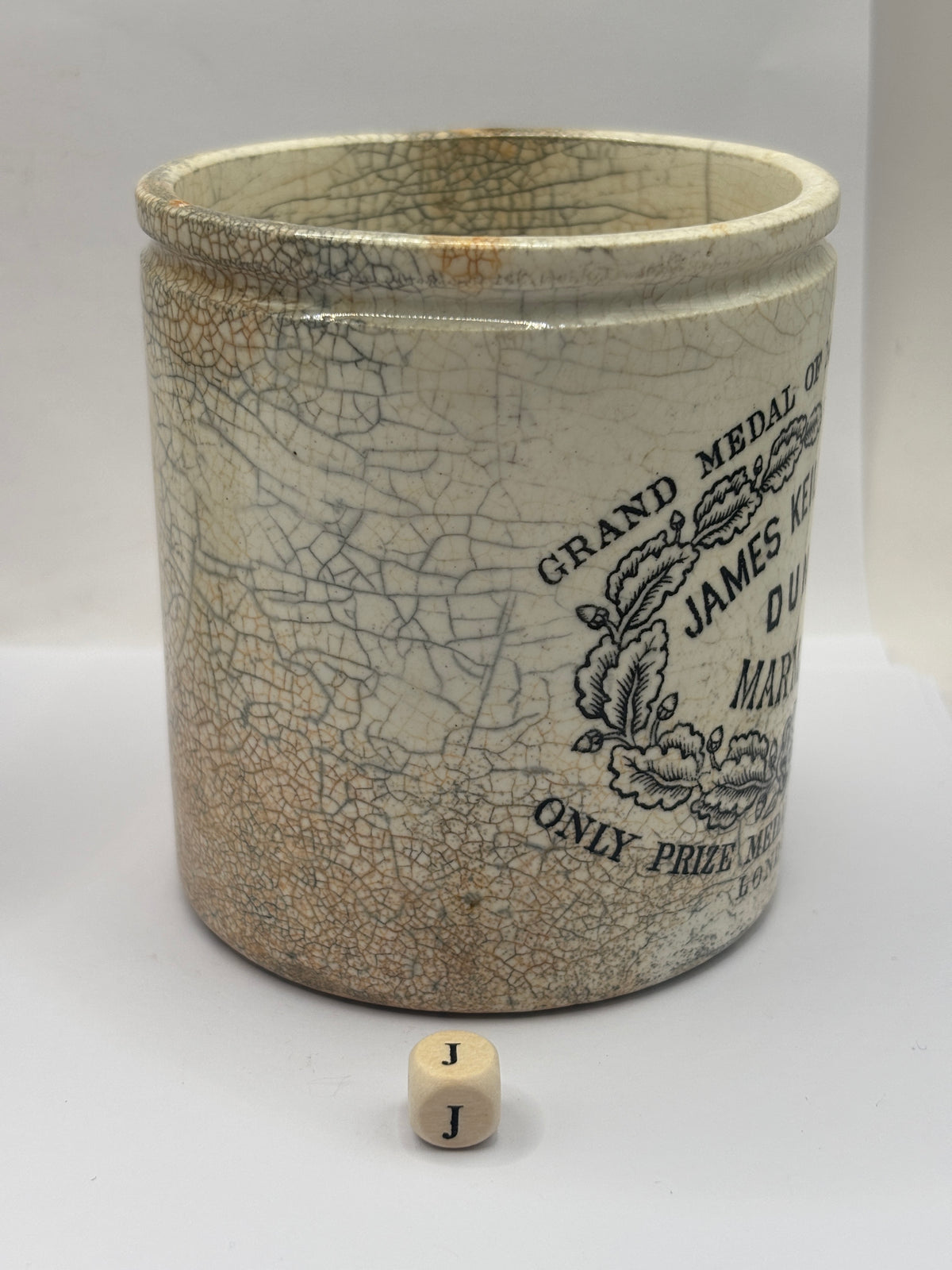 Old 1lb stoneware marmalade pot, James Keiller Dundee marmalade (J)