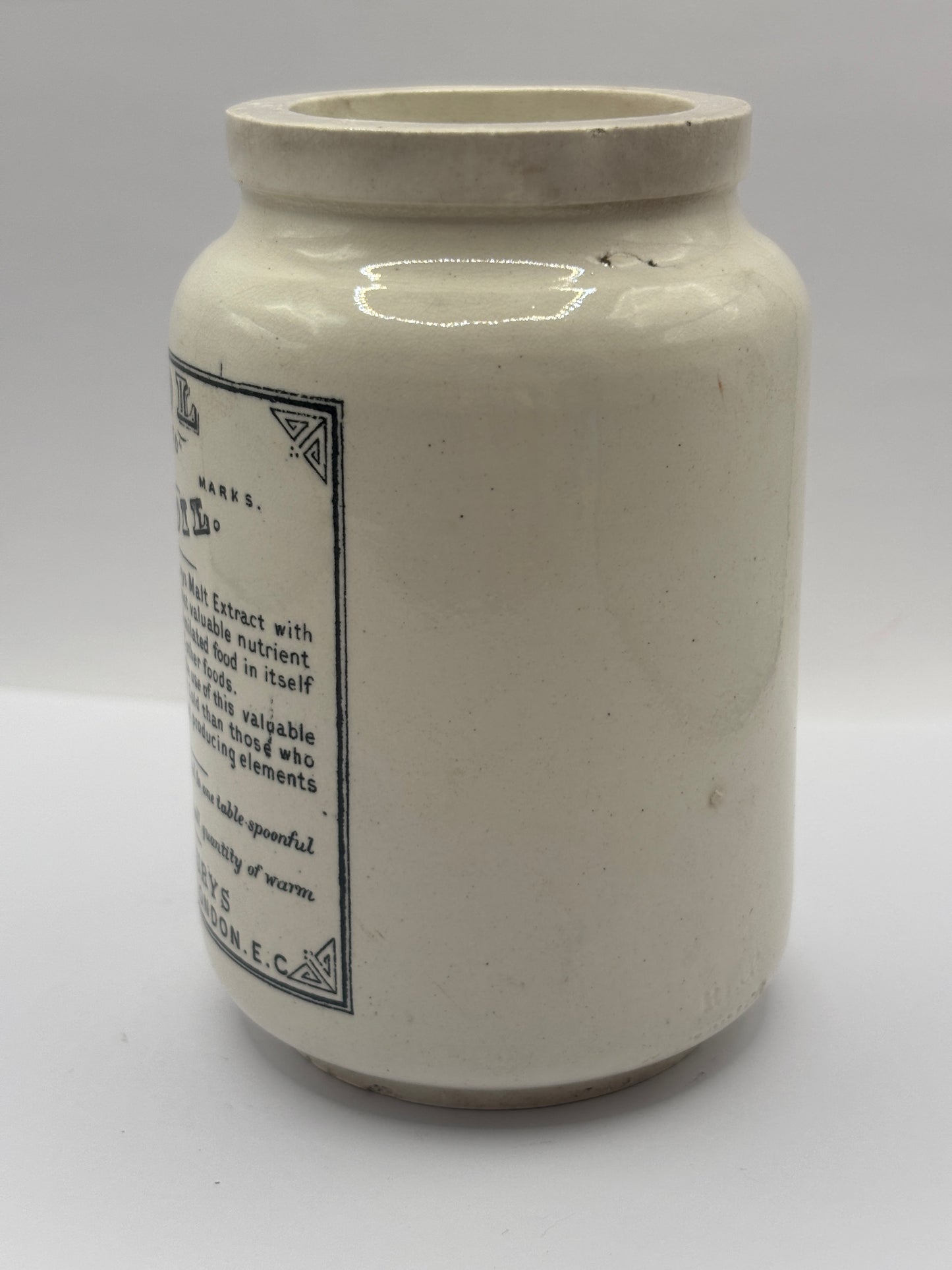 Old advertising jar, Bynol the perfected malt & oil