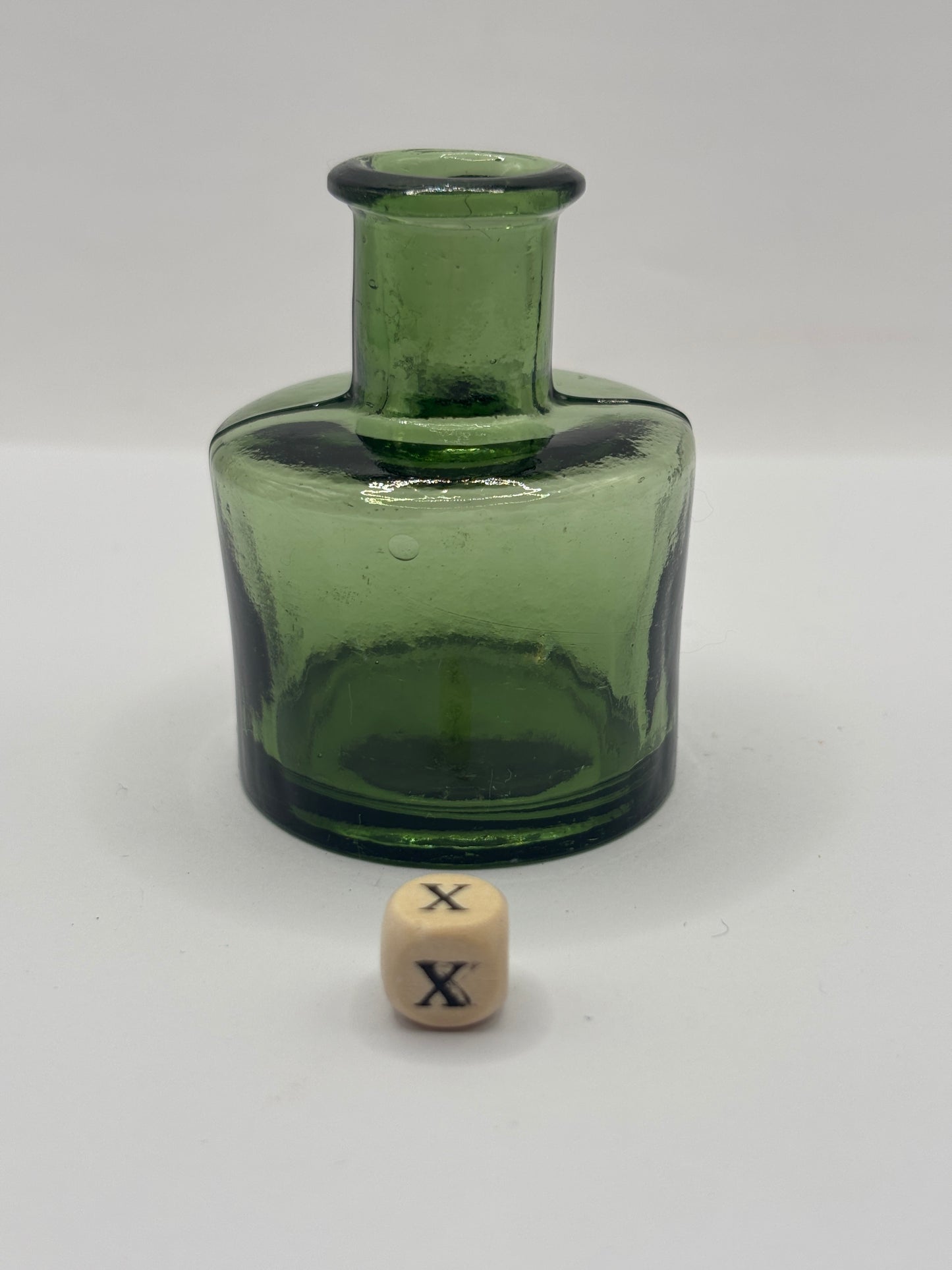 Old green glass ink, inkwell. (X)