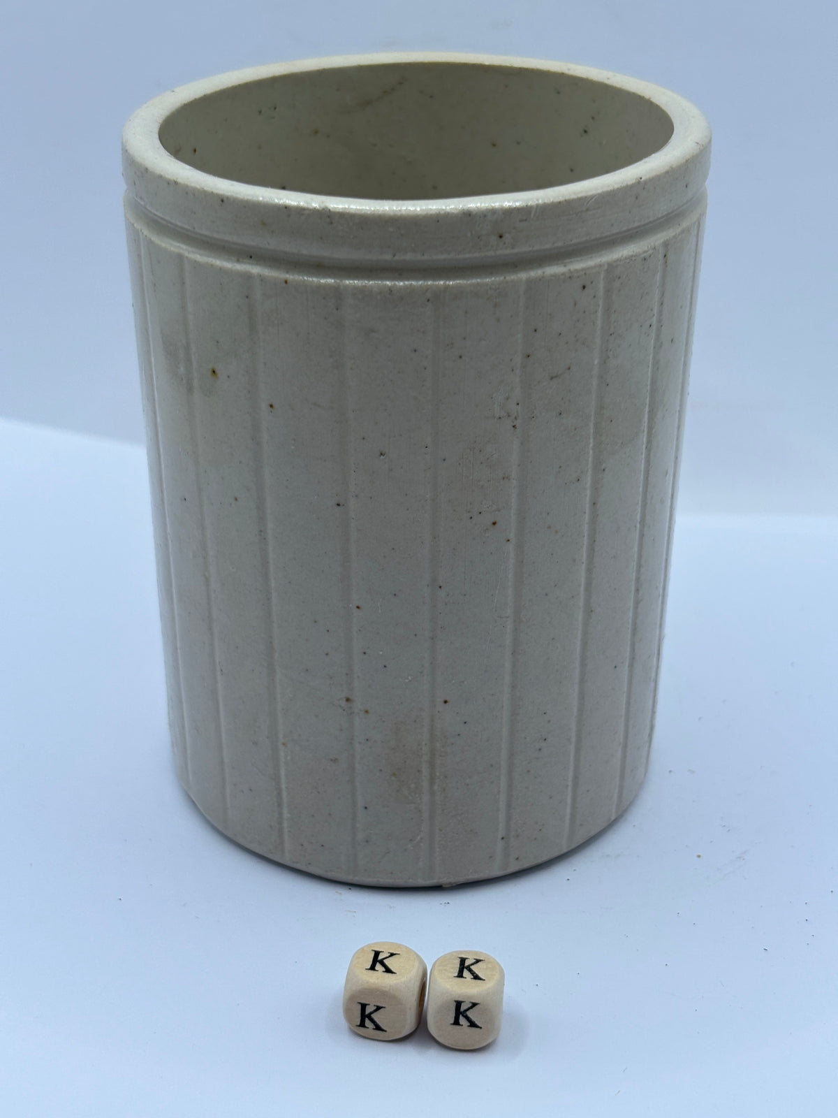 Old 1lb ribbed stoneware jam pot (KK)