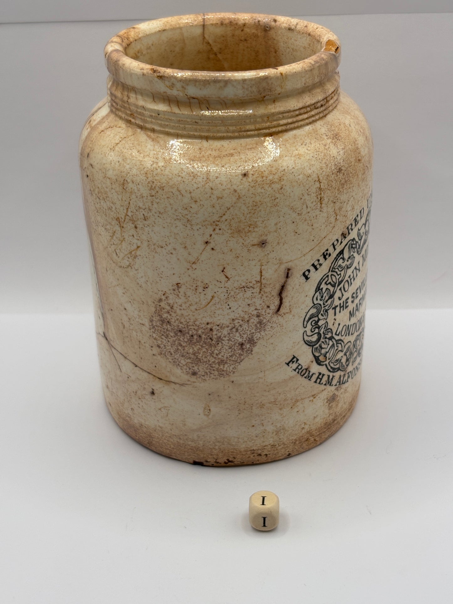 Old rare 2lb John Moirs marmalade jar, seville orange marmalade. Damaged