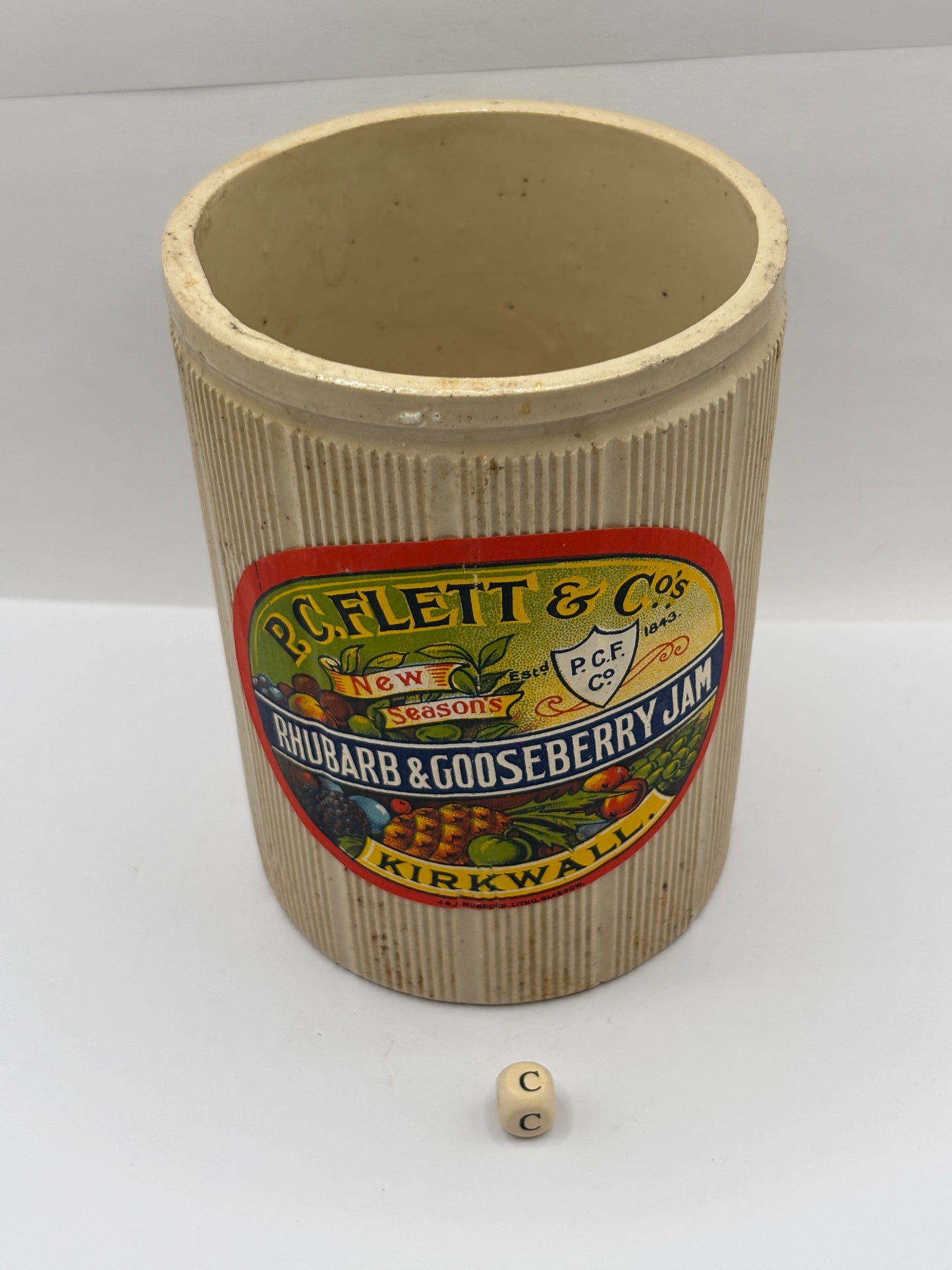 Old 2lb stoneware jam pot with added label (c)