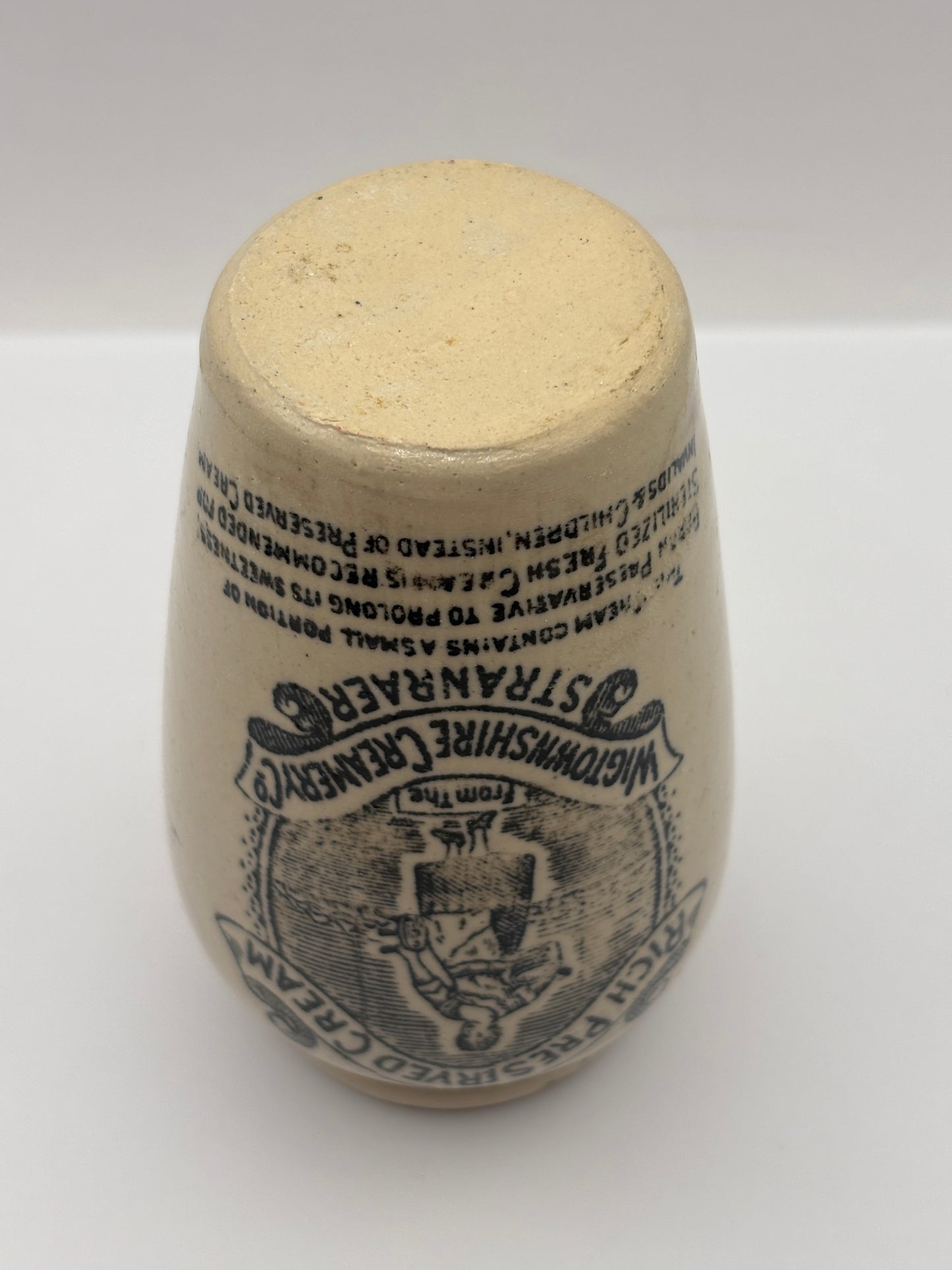 Old advertising cream pot, Rich preserved cream, Stranraer. Milk maid.