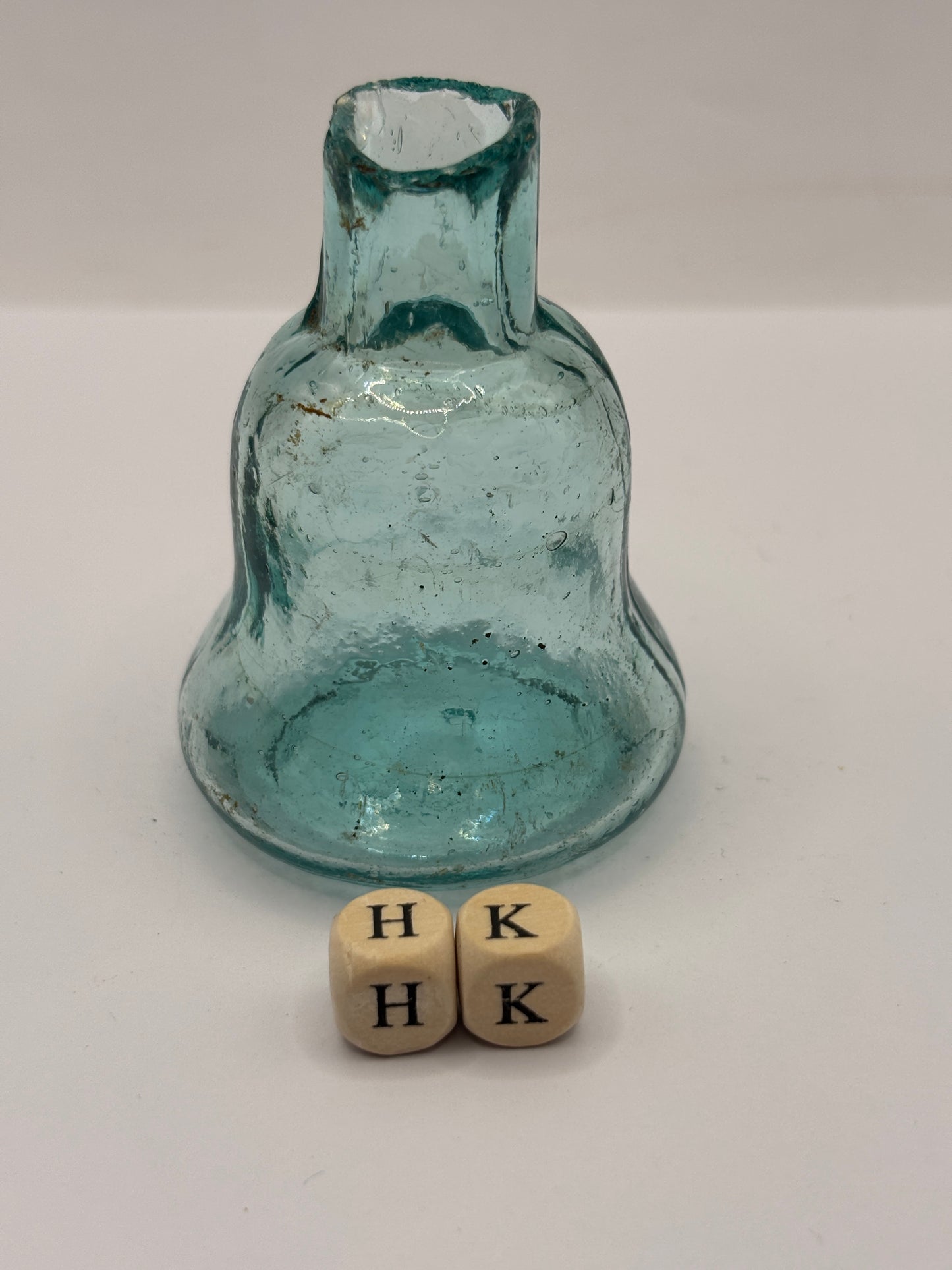 Old aqua glass inkwell, Bell ink (HK)