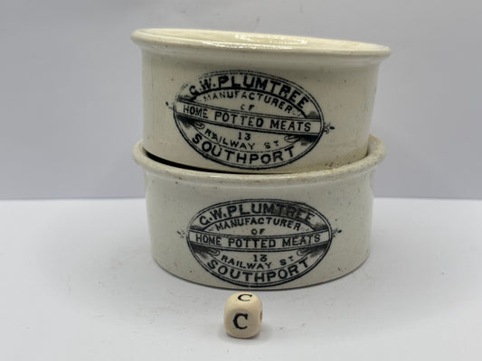 2 old advertising meat paste pots (c) chipped
