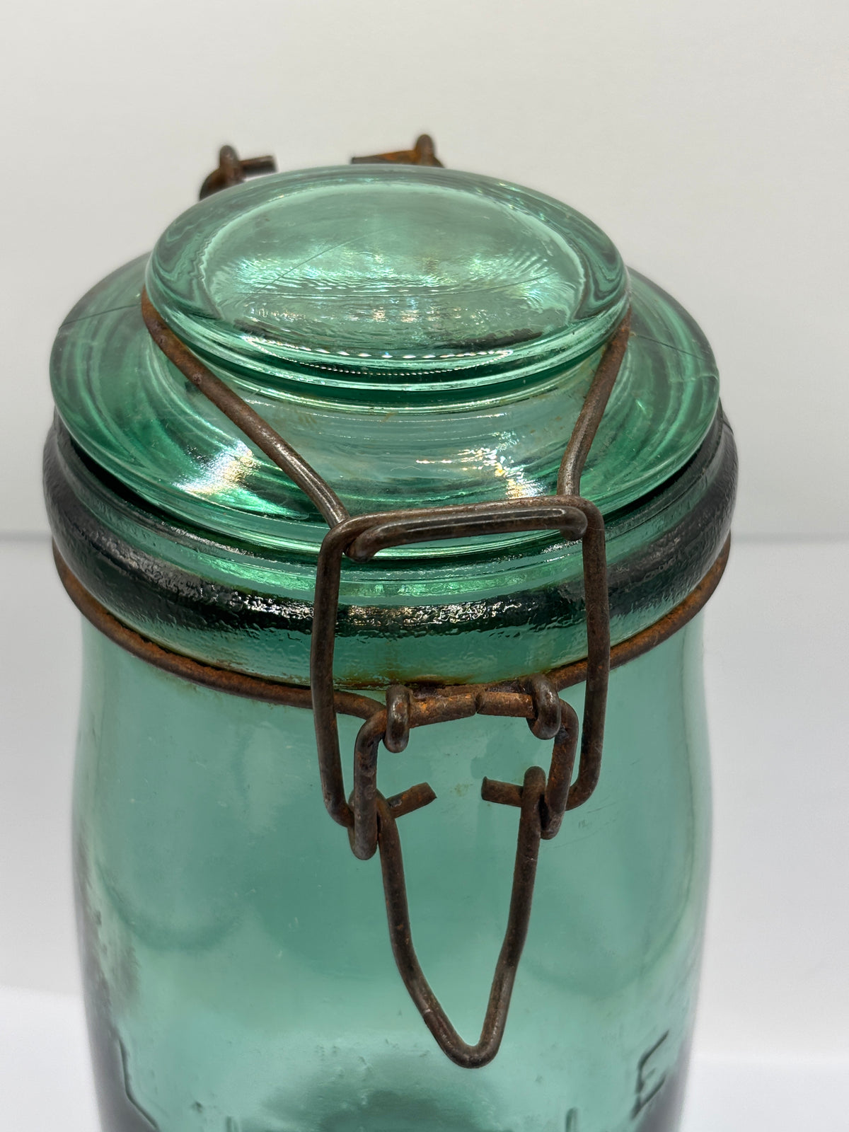 Old French green glass canning jar, L’ideal (f)