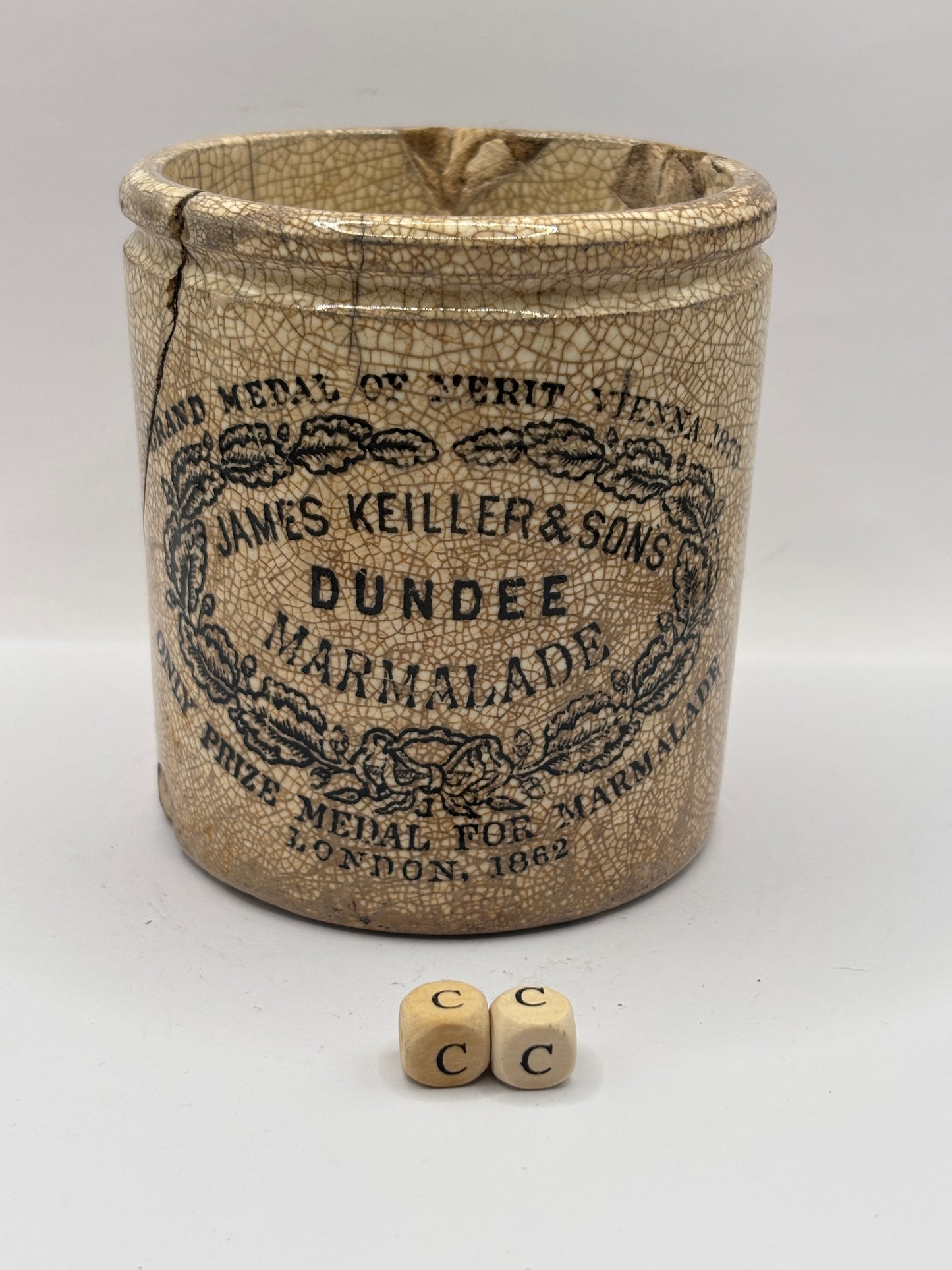 Old 1lb James Keiller Dundee marmalade Jar (cc) damaged