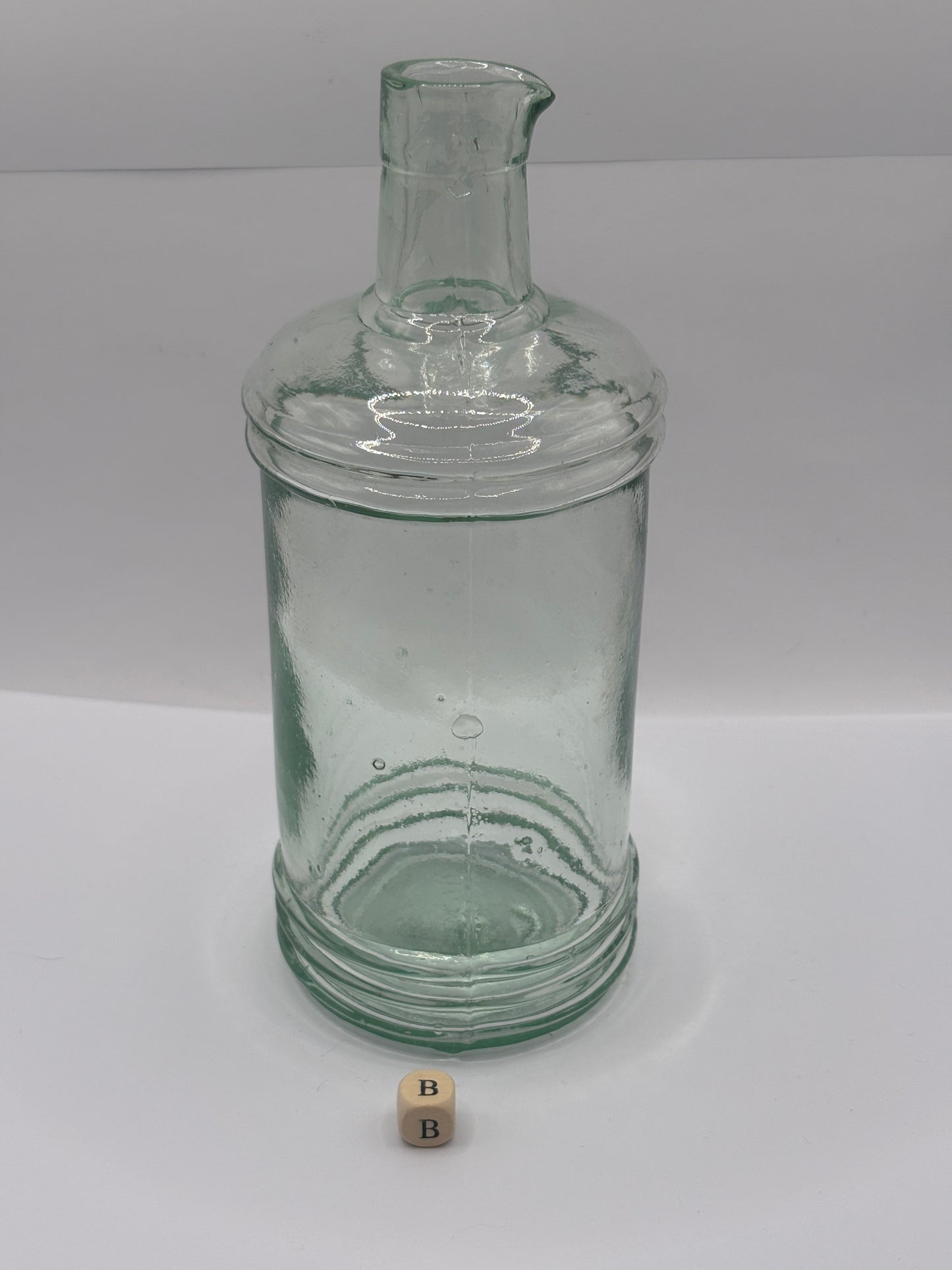 Old tall aqua glass pouring ink, inkwell (B)