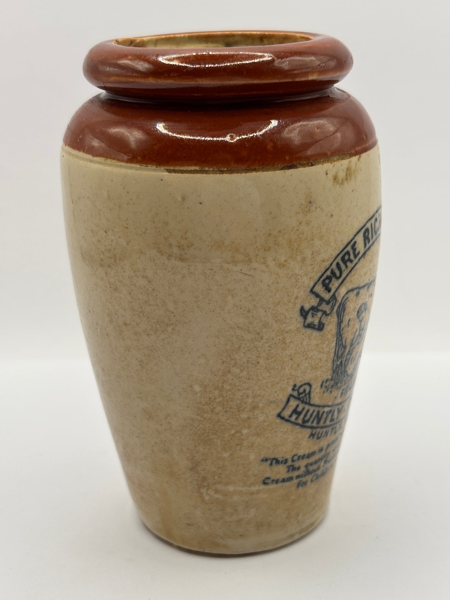 Old advertising cream pot, Huntly creamery. Milk maid. Pure rich cream