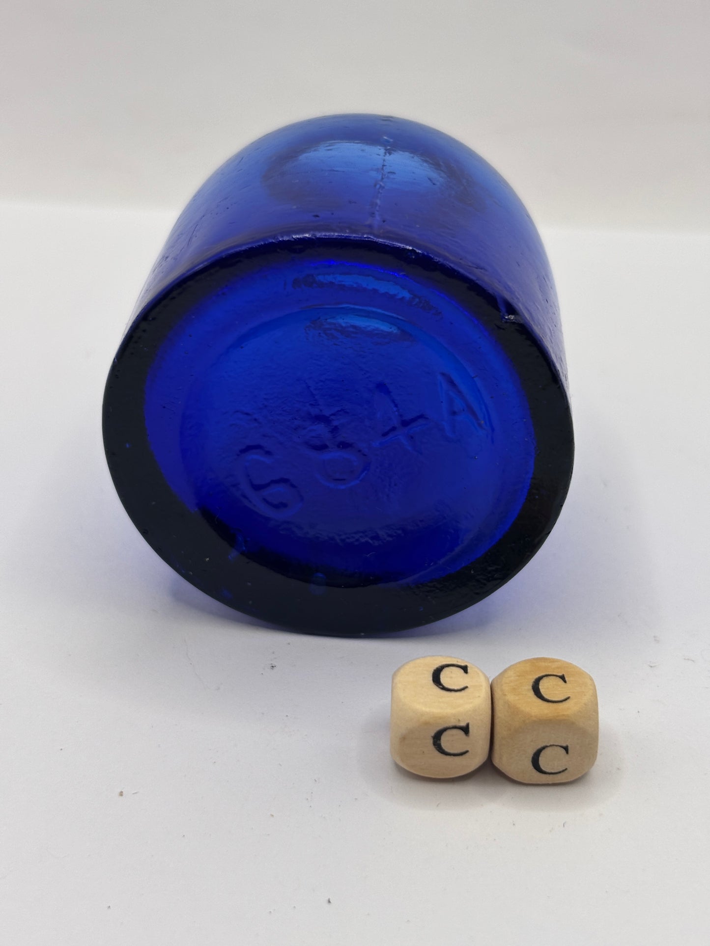 Old cobalt blue glass ink bottle, inkwell (cc)