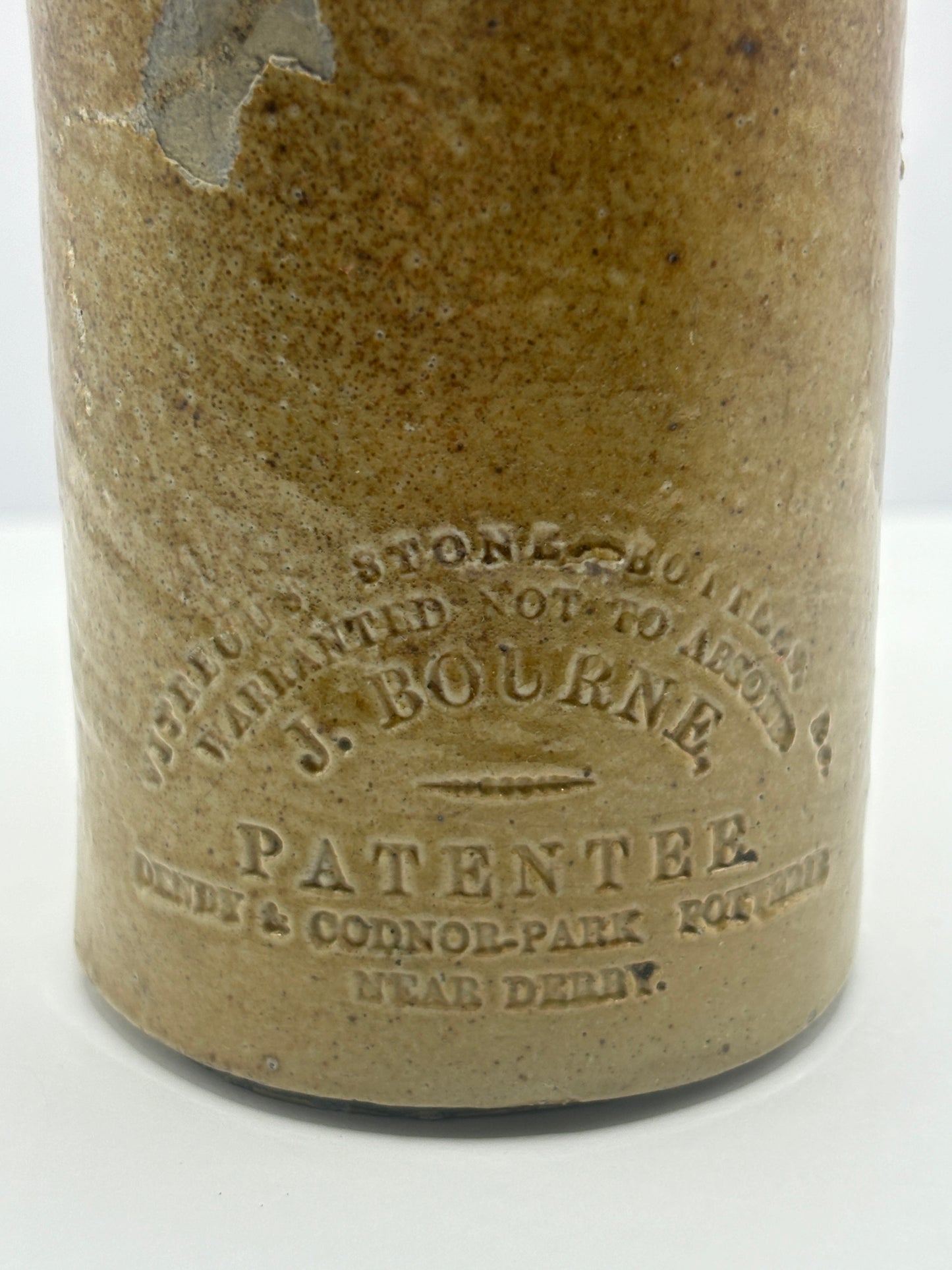 Stoneware advertising pot, Vitreous stoneware bottle, J Bourne