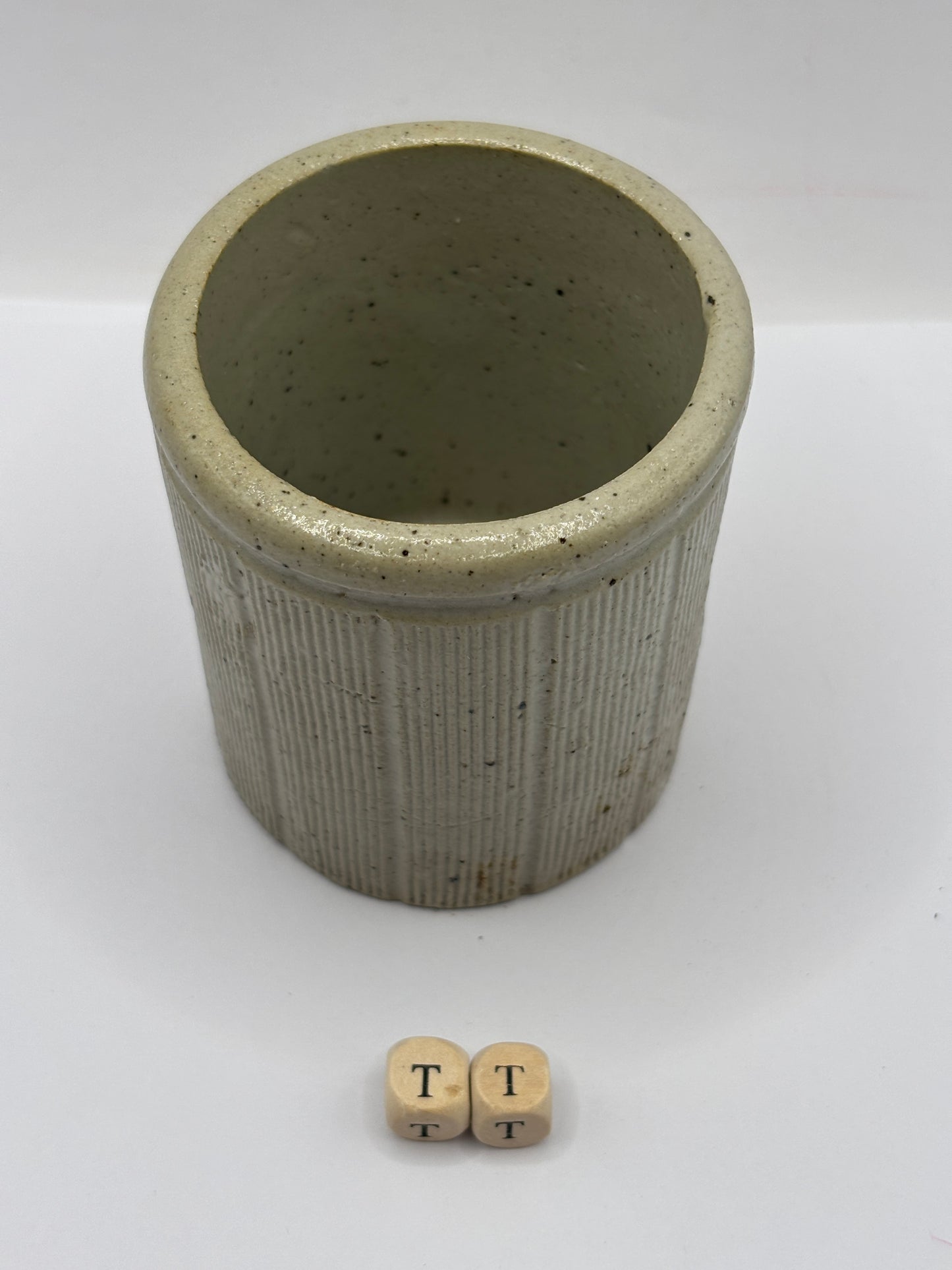 Old small ribbed stoneware jam pot (TT)