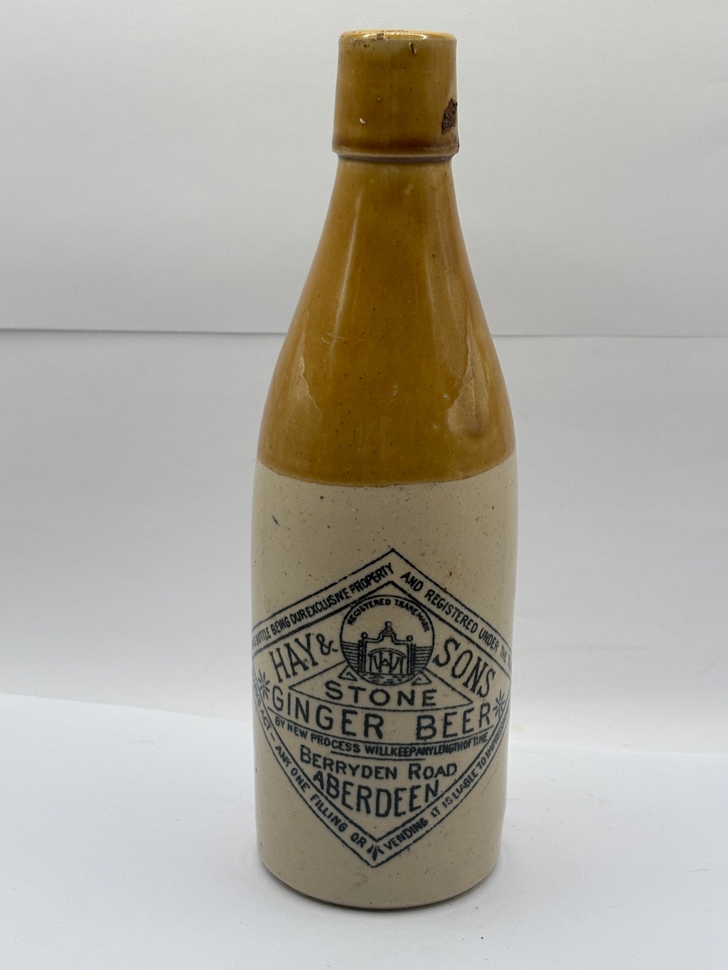 Old stoneware ginger beer bottle, Hay & Sons stone ginger beer. Aberdeen