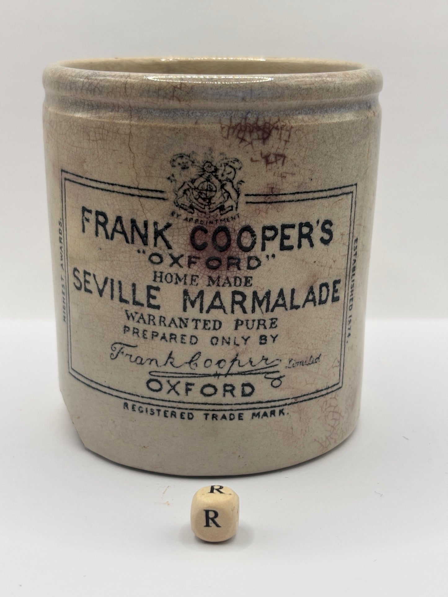 Old 1lb Frank Coopers marmalade jar (R) damaged