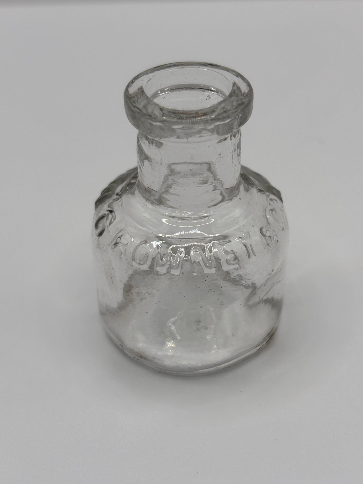 Old clear glass advertising ink, inkwell. G.Rowney & Co London