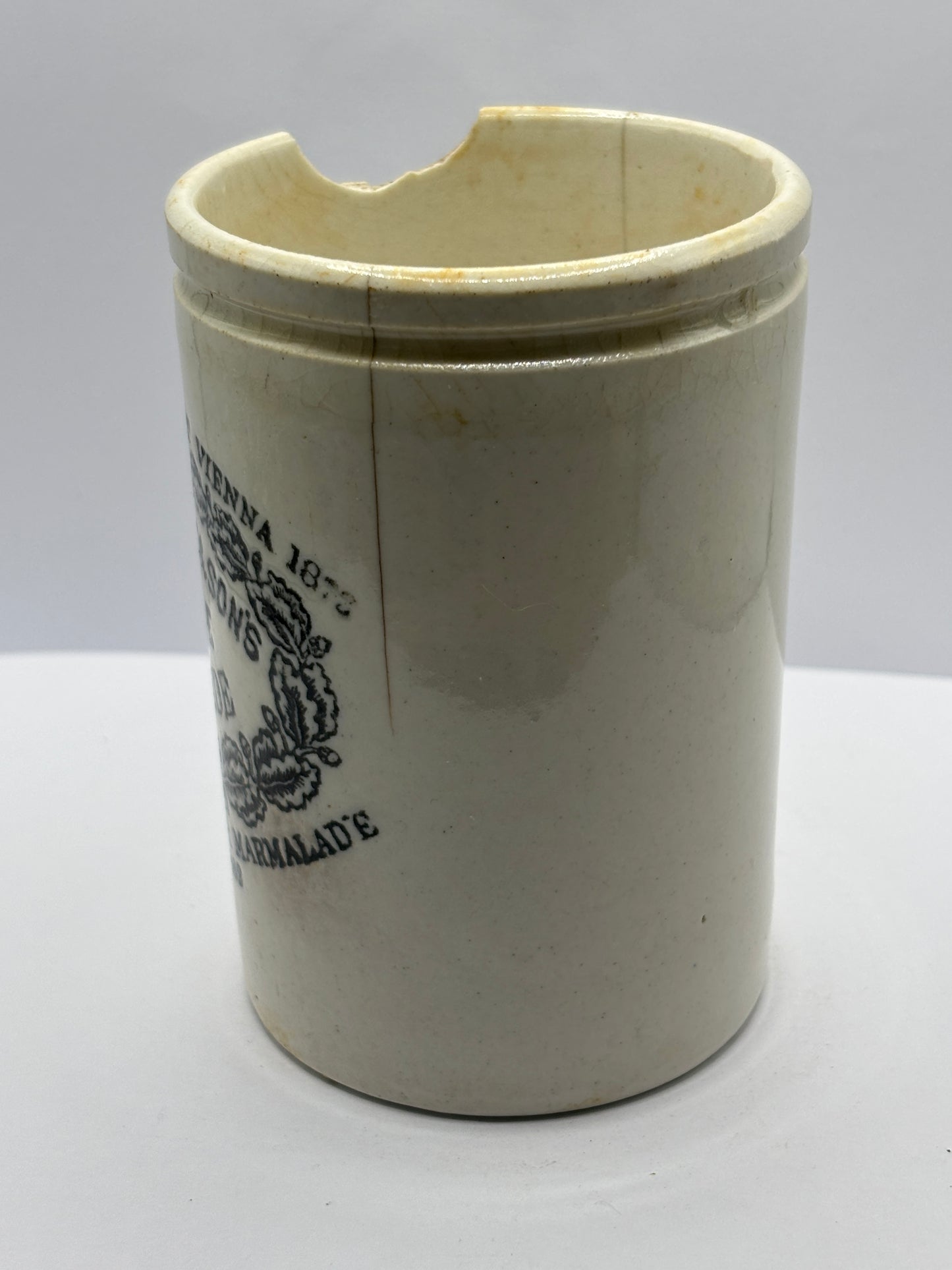 Old 1lb James Keiller Dundee marmalade jar. Damaged