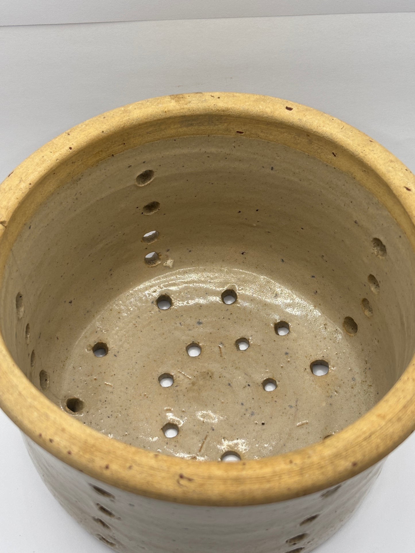 Old large french stoneware cheese strainer