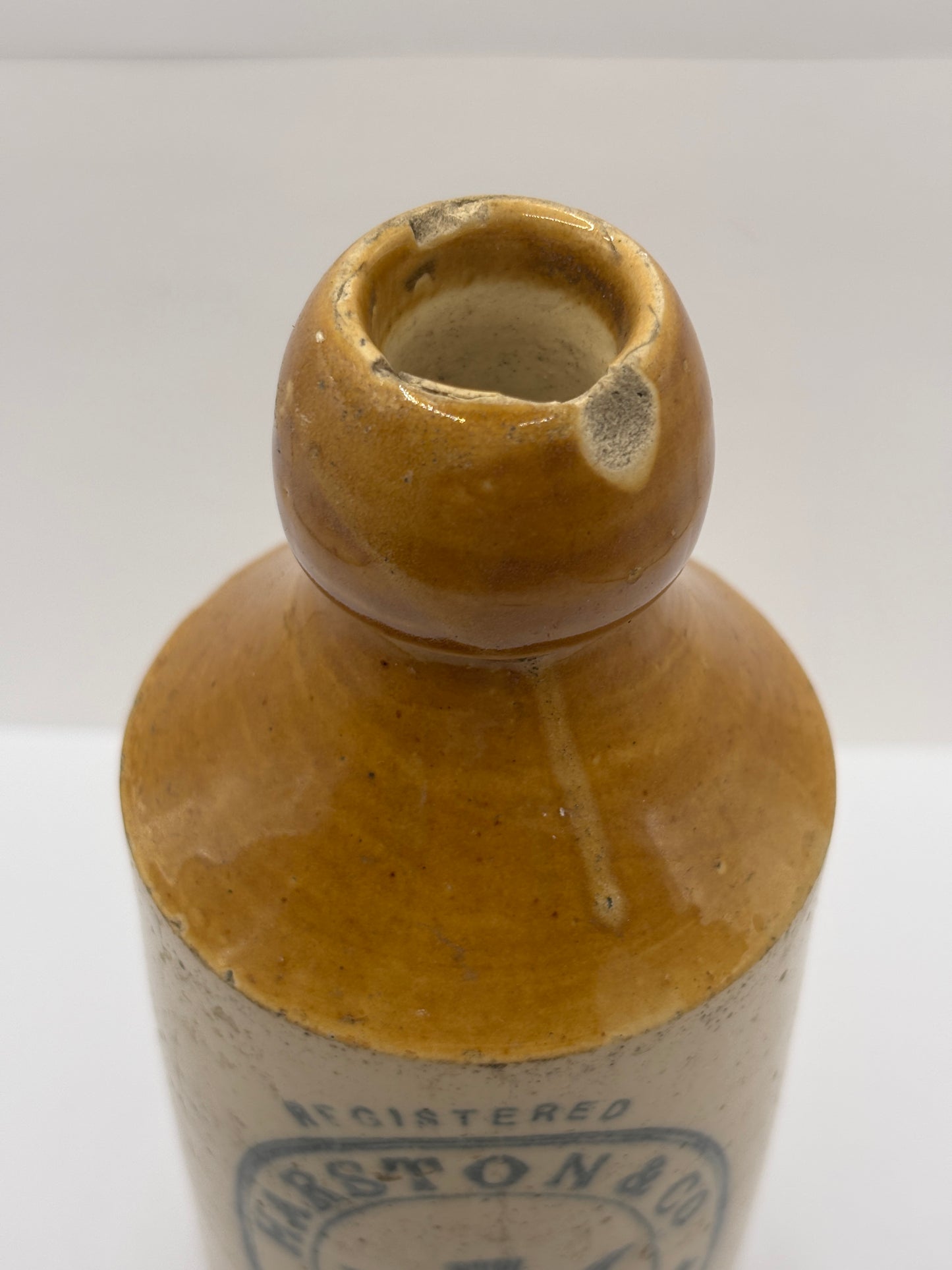 Old stoneware ginger beer bottle, Harston & Co, Leeds