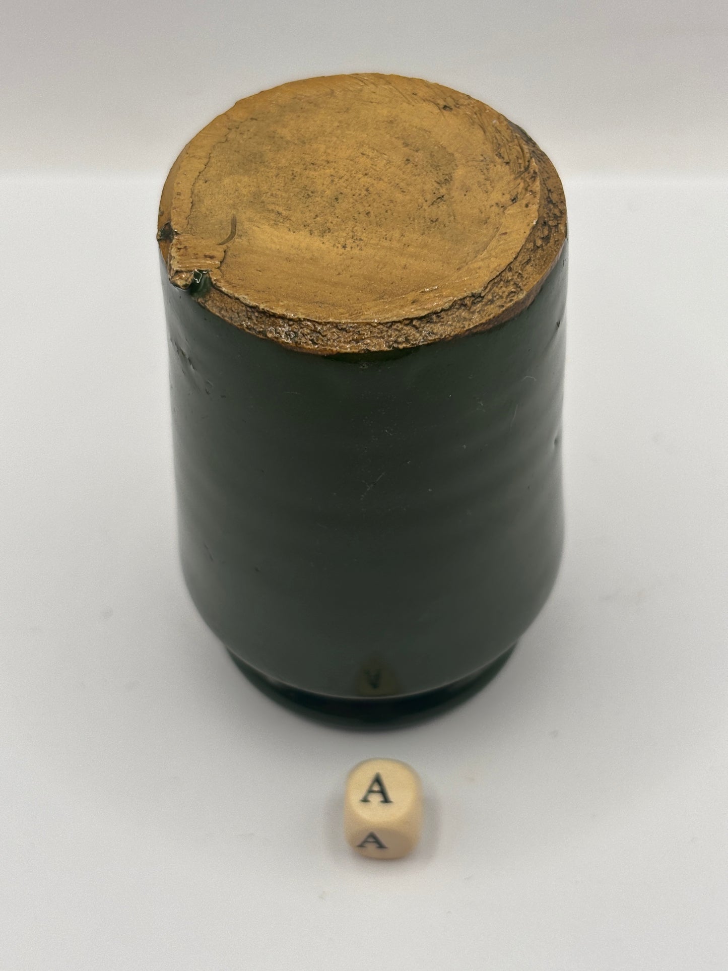 Old green stoneware Harrogate cream pot 7.5cms (a)
