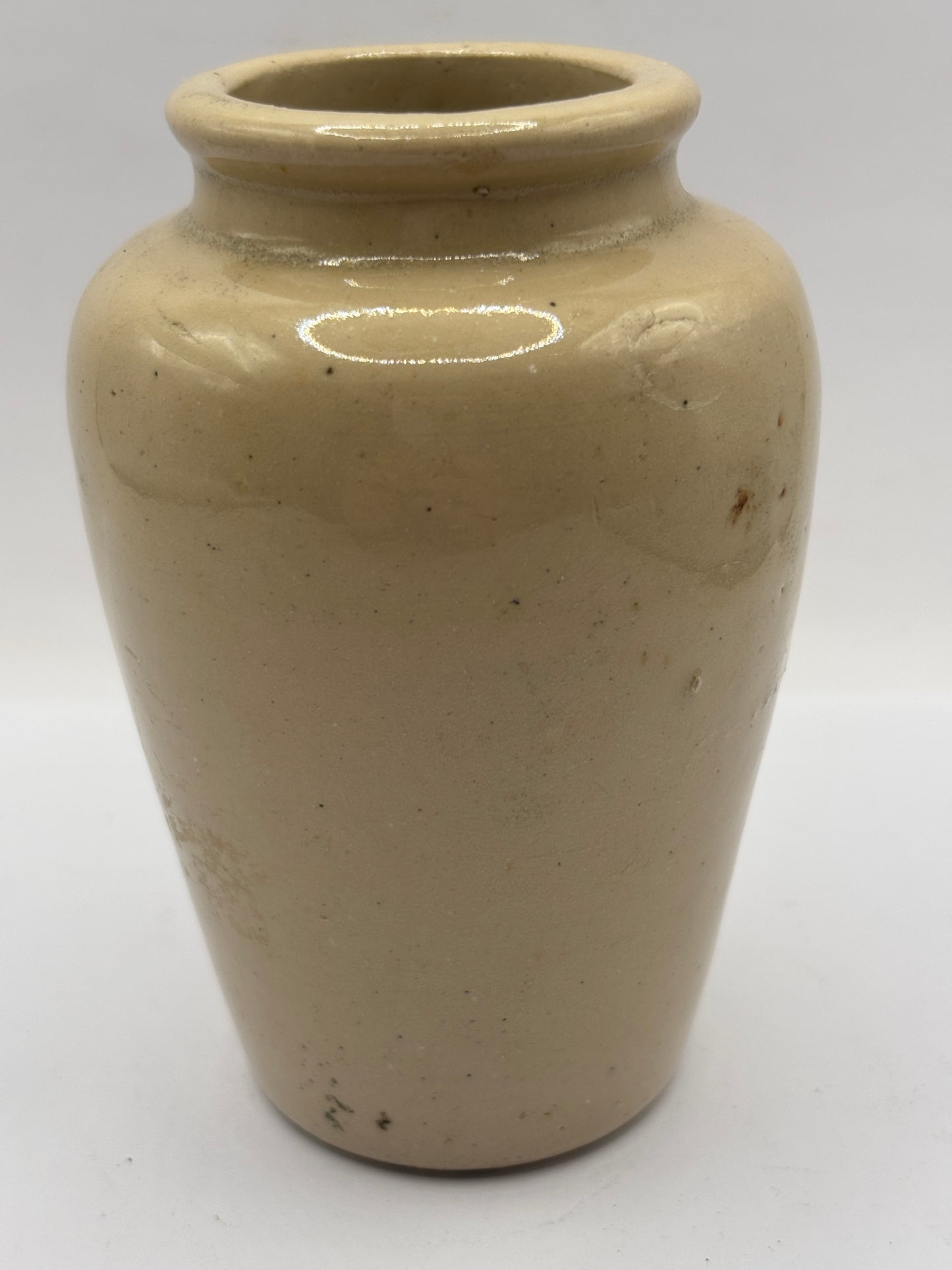 Old stoneware advertising cream pot, pure fresh cream Stranraer. Serpia print