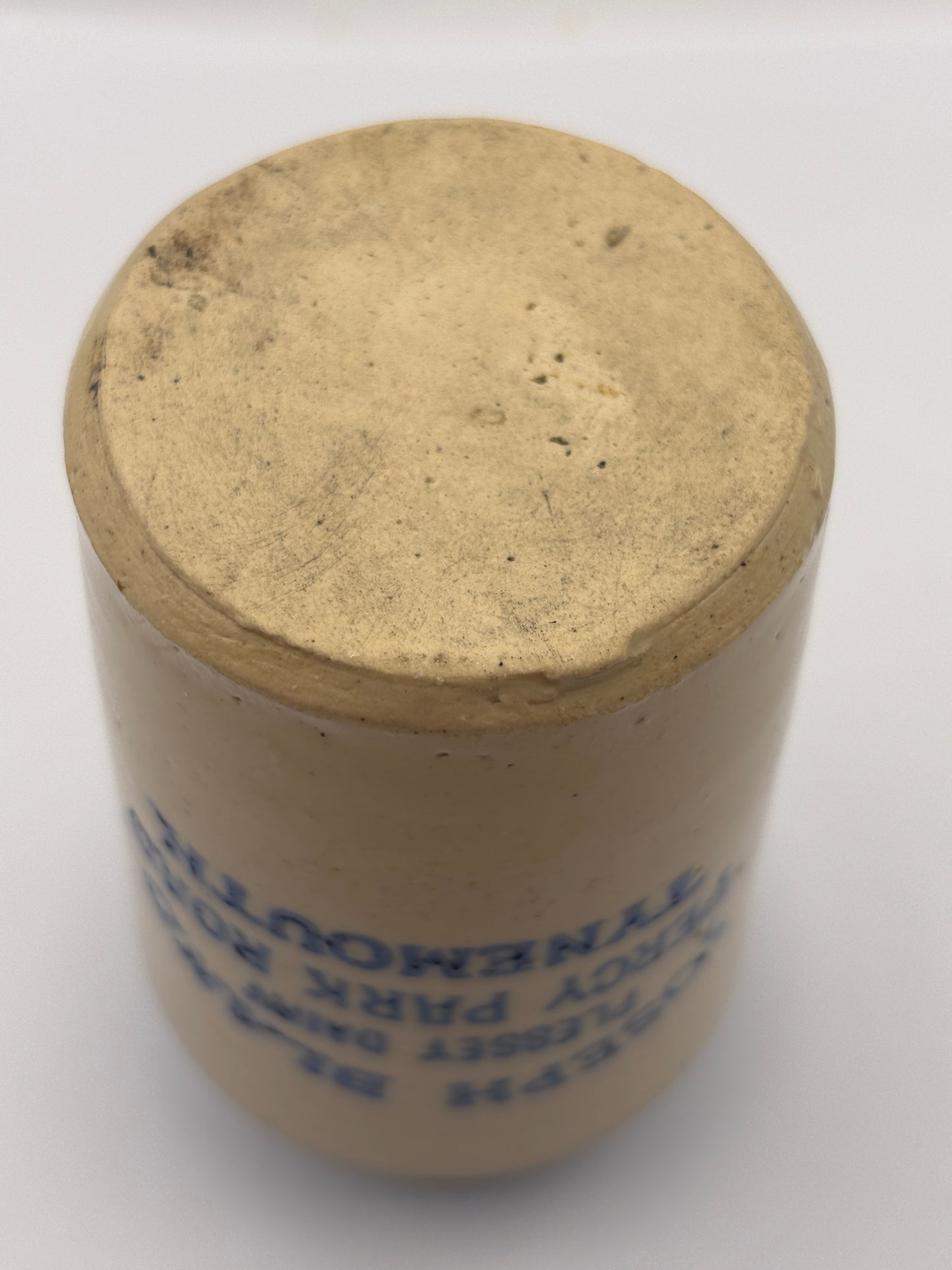 Old blue top advertising cream pot, Joseph Bland Plessey Dairy. Tynemouth