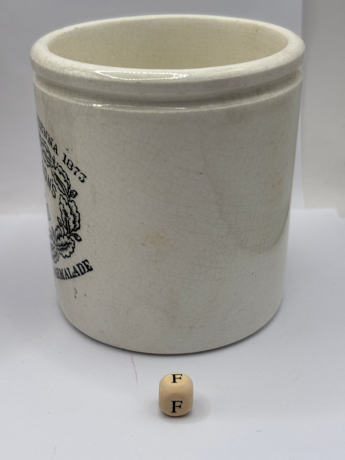 Old 1lb stoneware marmalade pot, James Keiller Dundee marmalade (F)