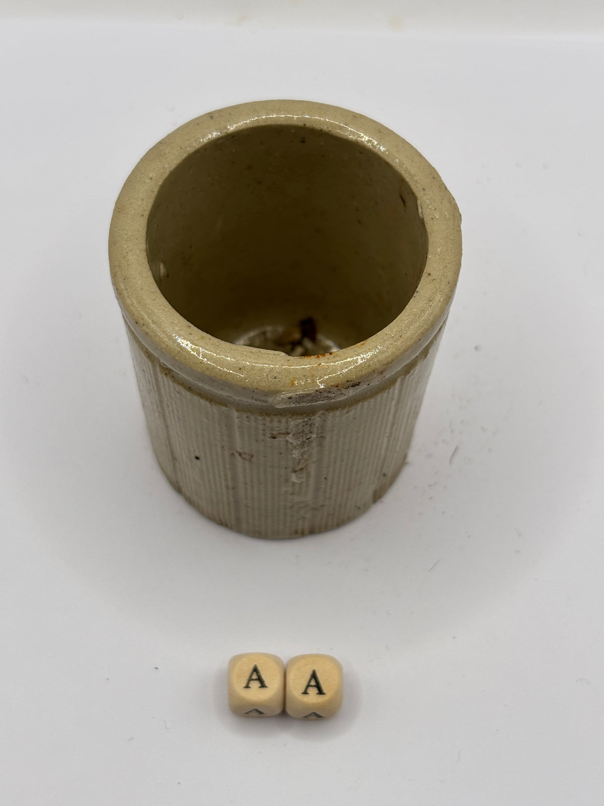 Old mini ribbed stoneware jam pot (aa)