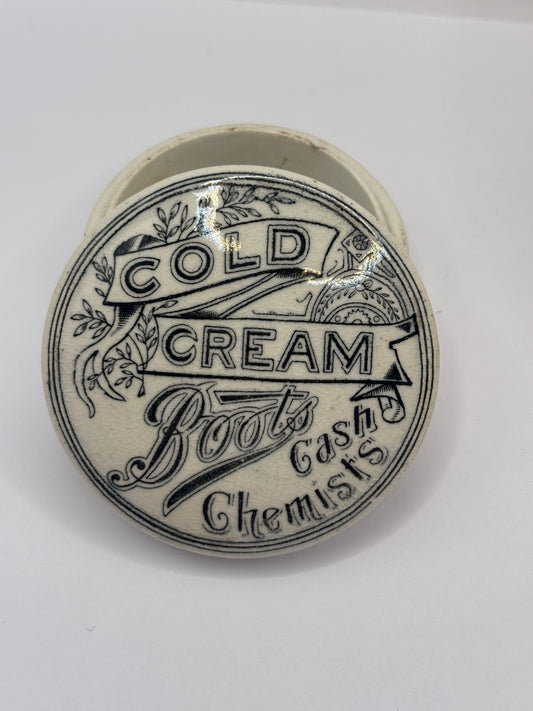 Old advertising lid and base, Boots cold cream