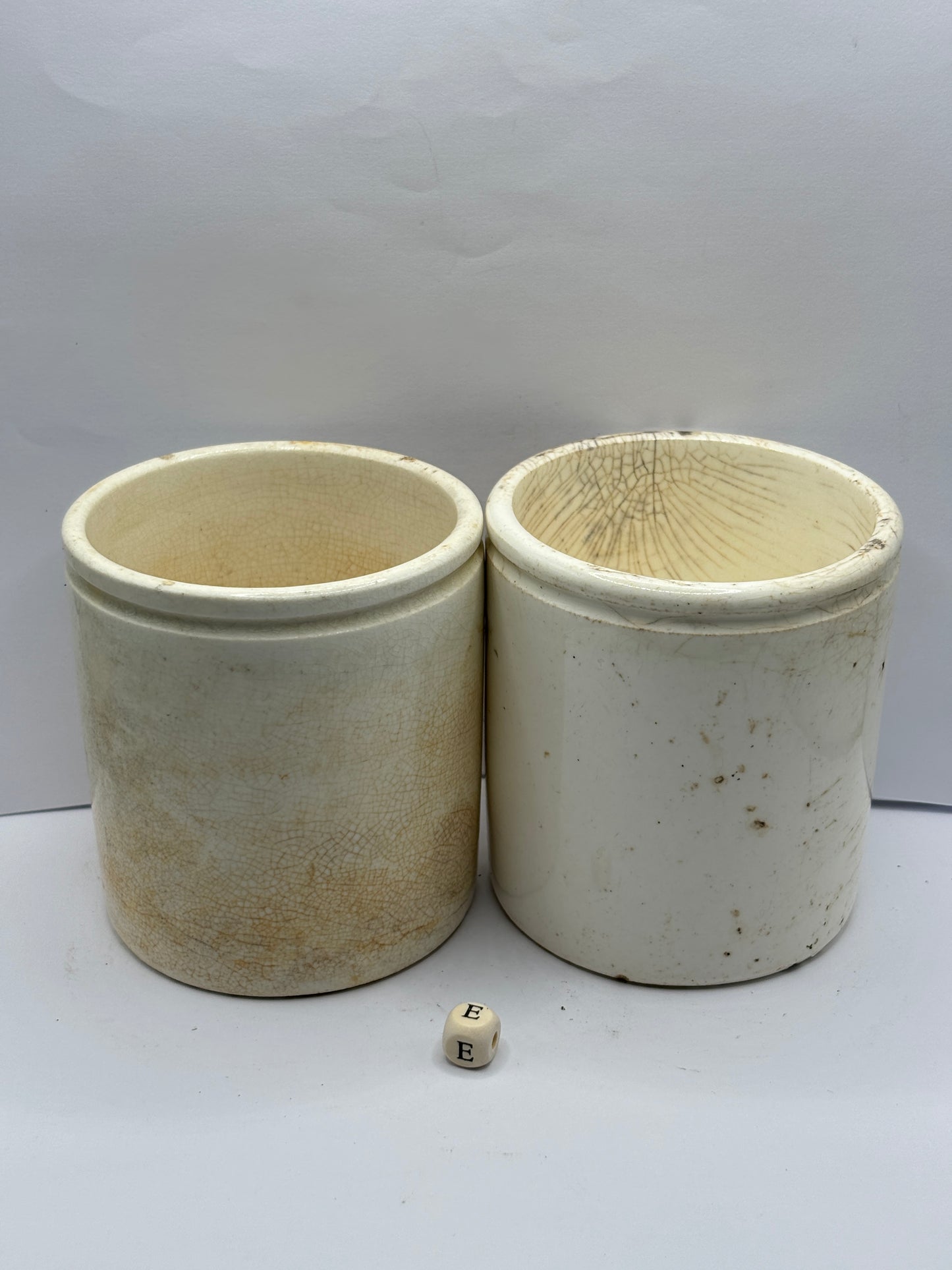 2 old stoneware preserve pots (E)