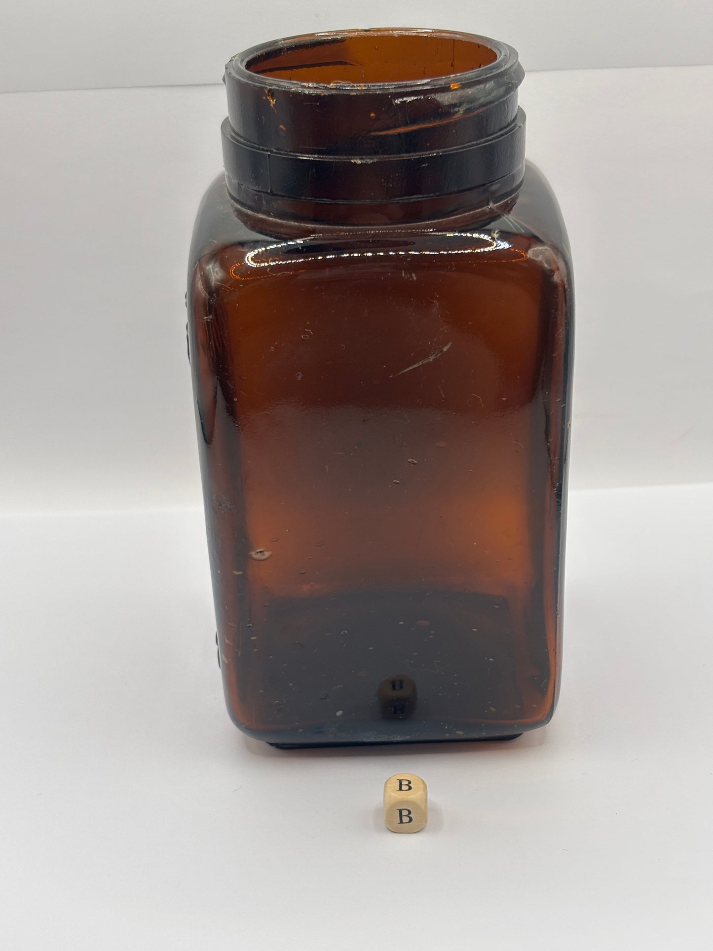 Old XL amber glass Boots cash chemists jar (B)