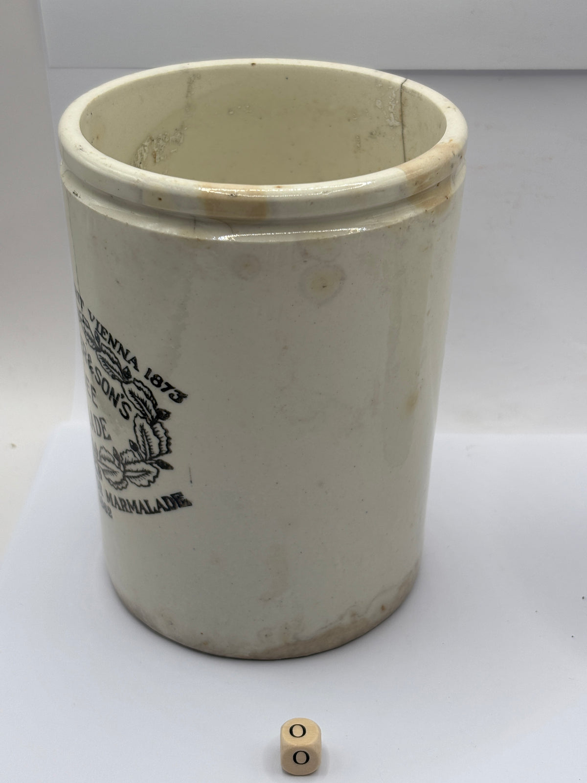 Old 2lb stoneware marmalade pot, James Keiller Dundee marmalade (o)