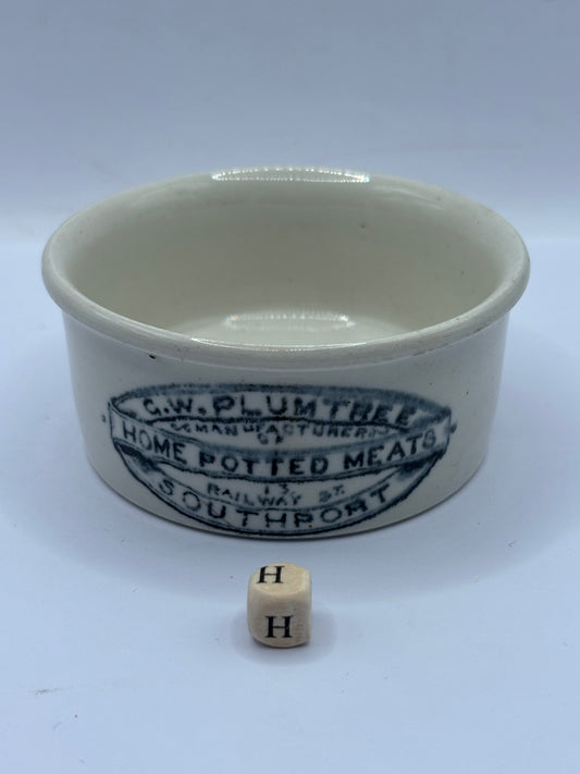 Old advertising meat paste pot, Plumtree home potted meats (H)