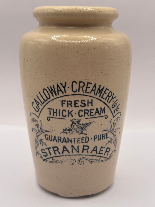 Old advertising cream pot, Galloway creamery. Fresh thick cream