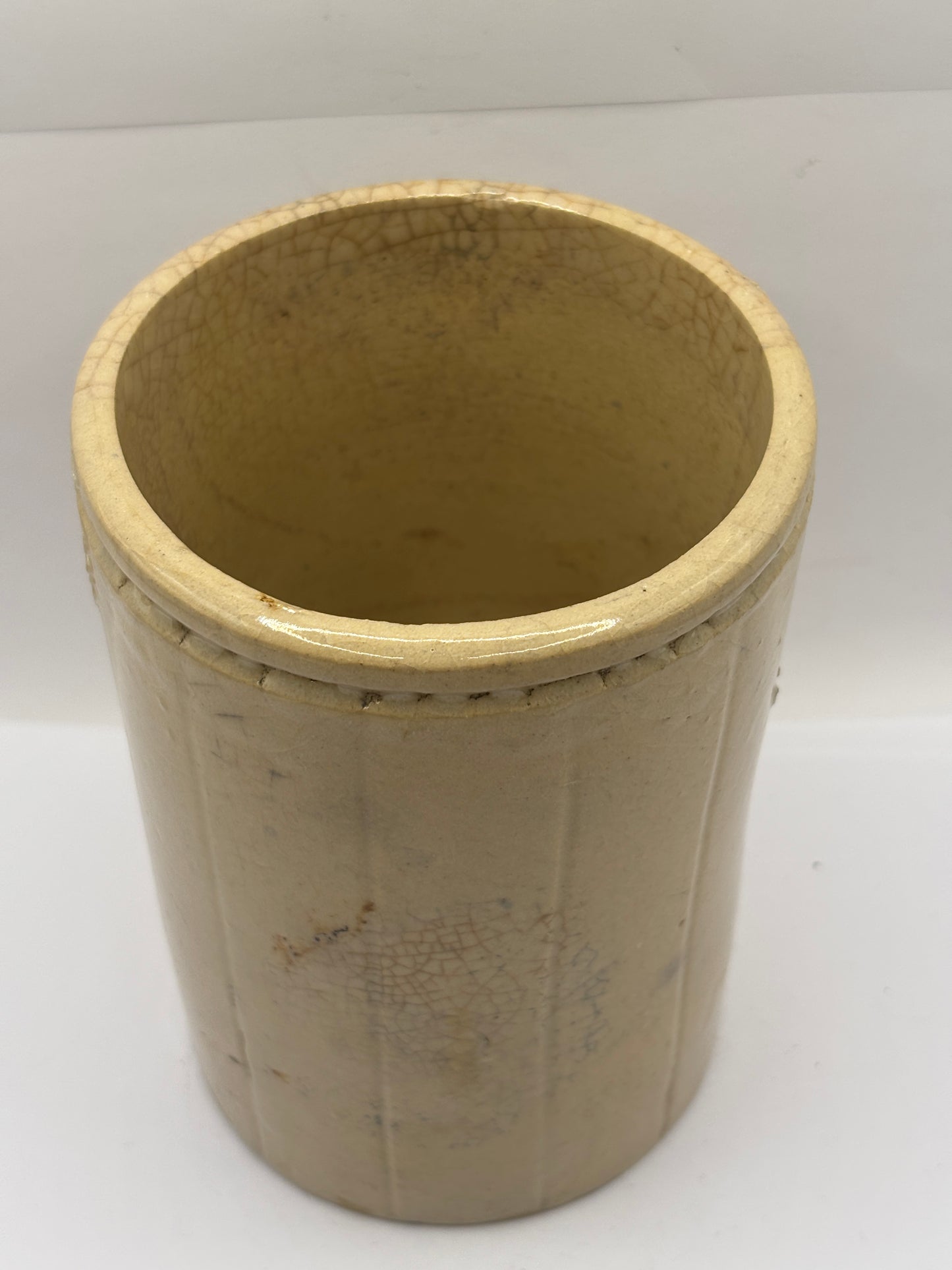 Old 2lb ribbed stoneware jam pot (Z)