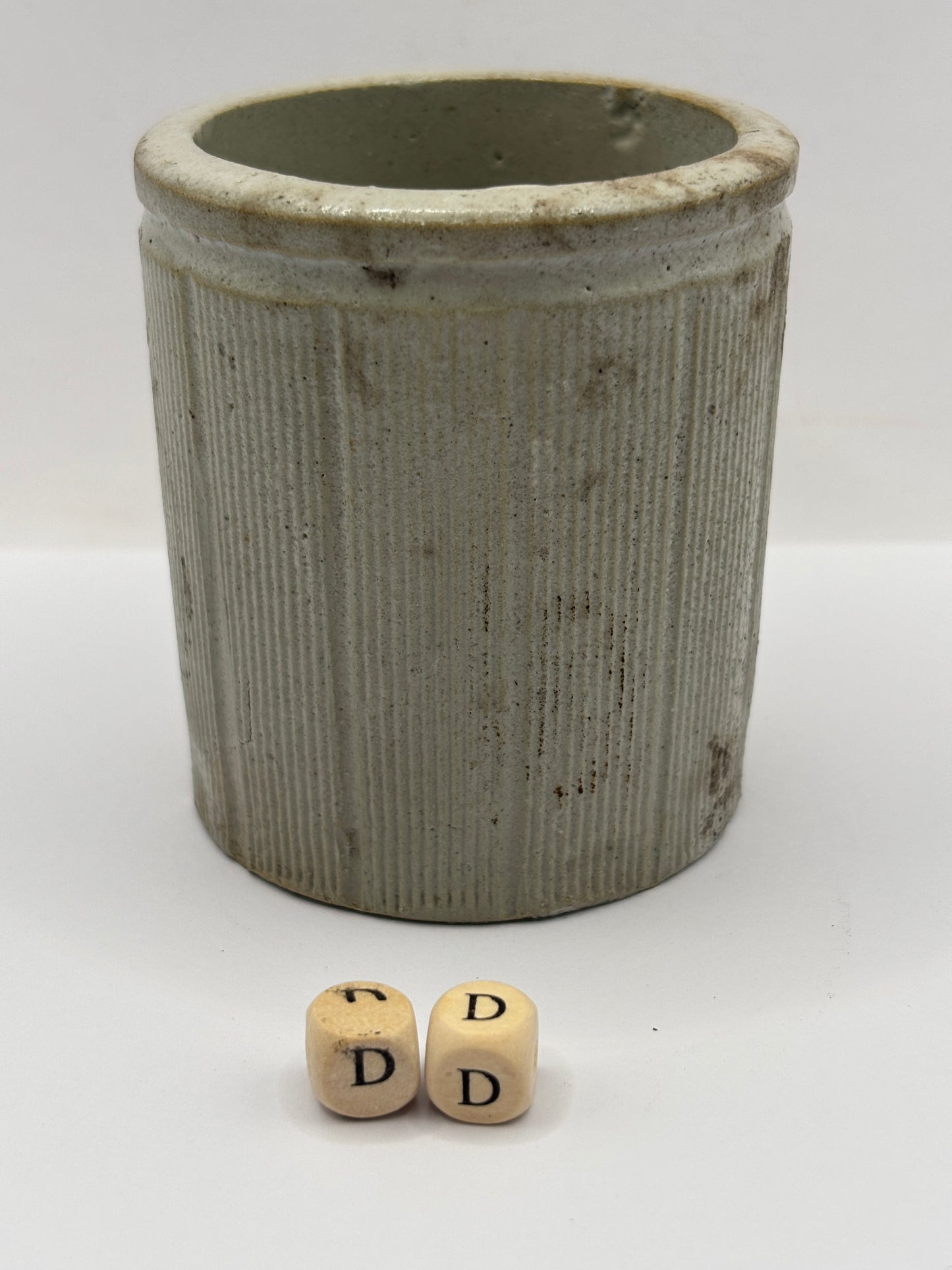 Old small ribbed stoneware jam pot (DD)