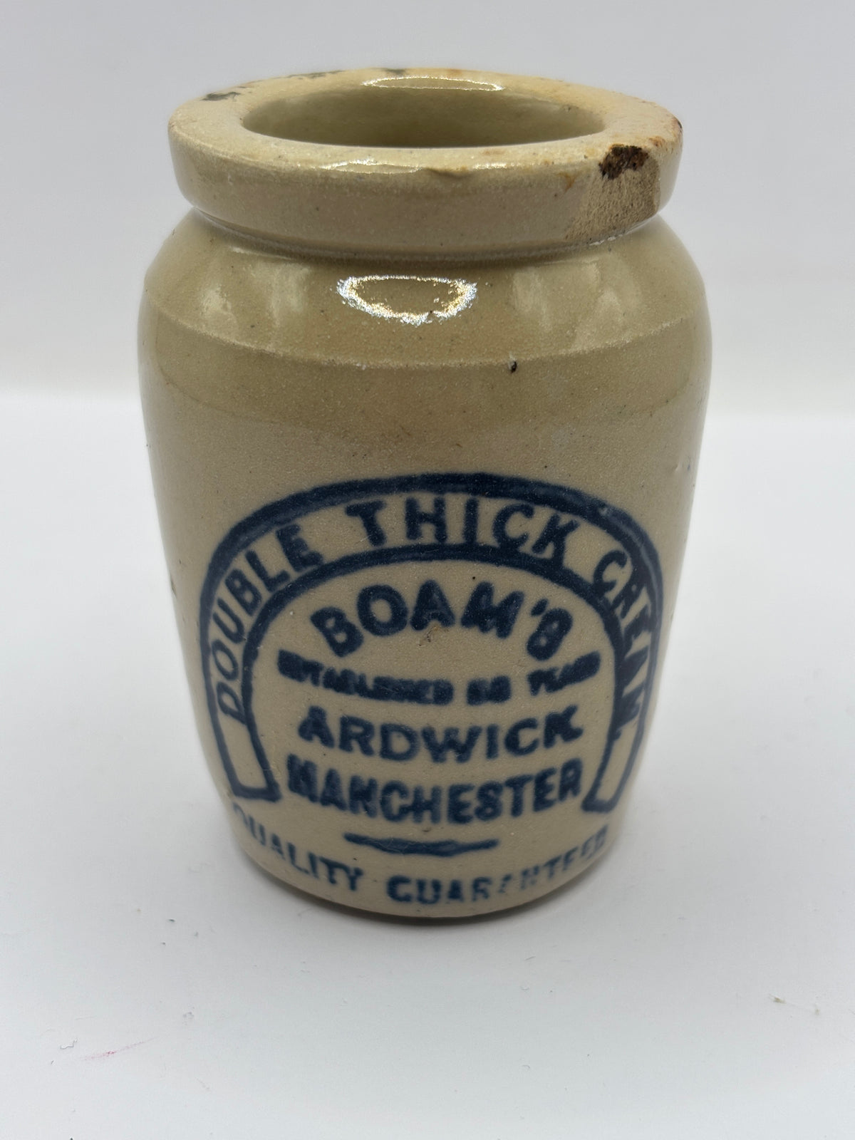 Old advertising cream pot, Boams double thick cream Manchester