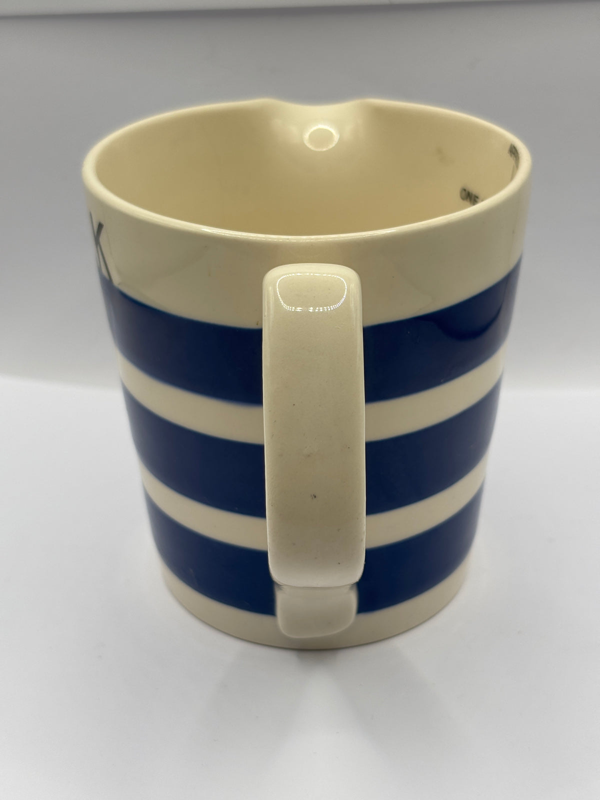 Vintage blue & white striped milk jug