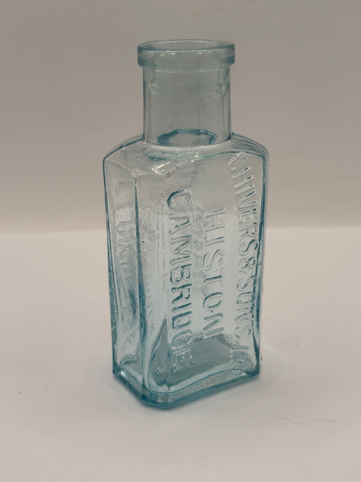 Old aqua glass advertising bottle, Chivers Lemonade