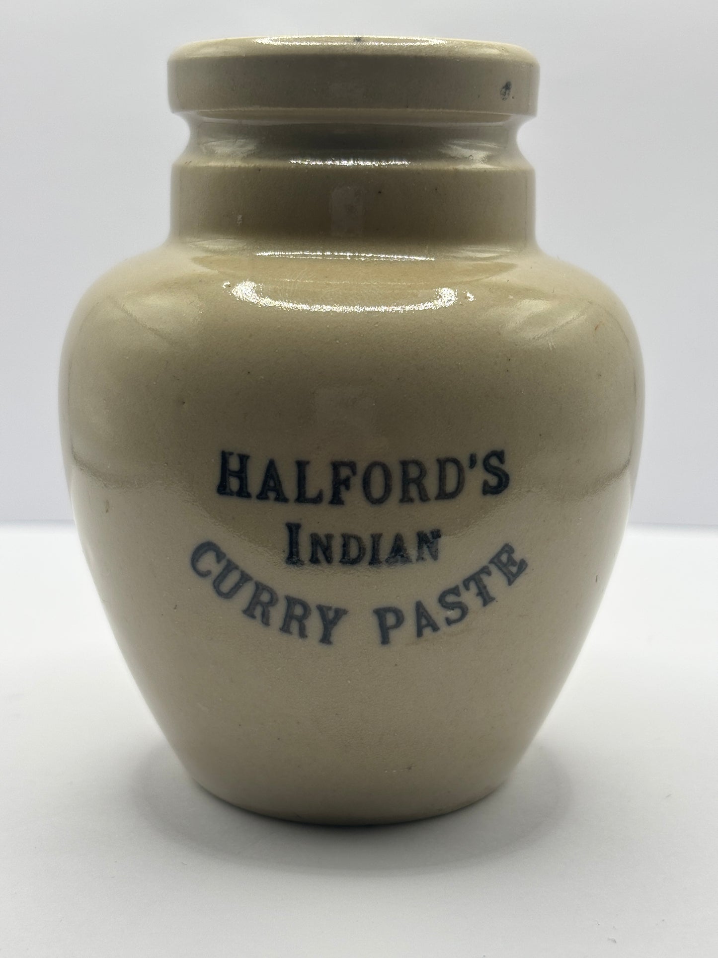 Old stoneware Halfords Indian curry paste jar