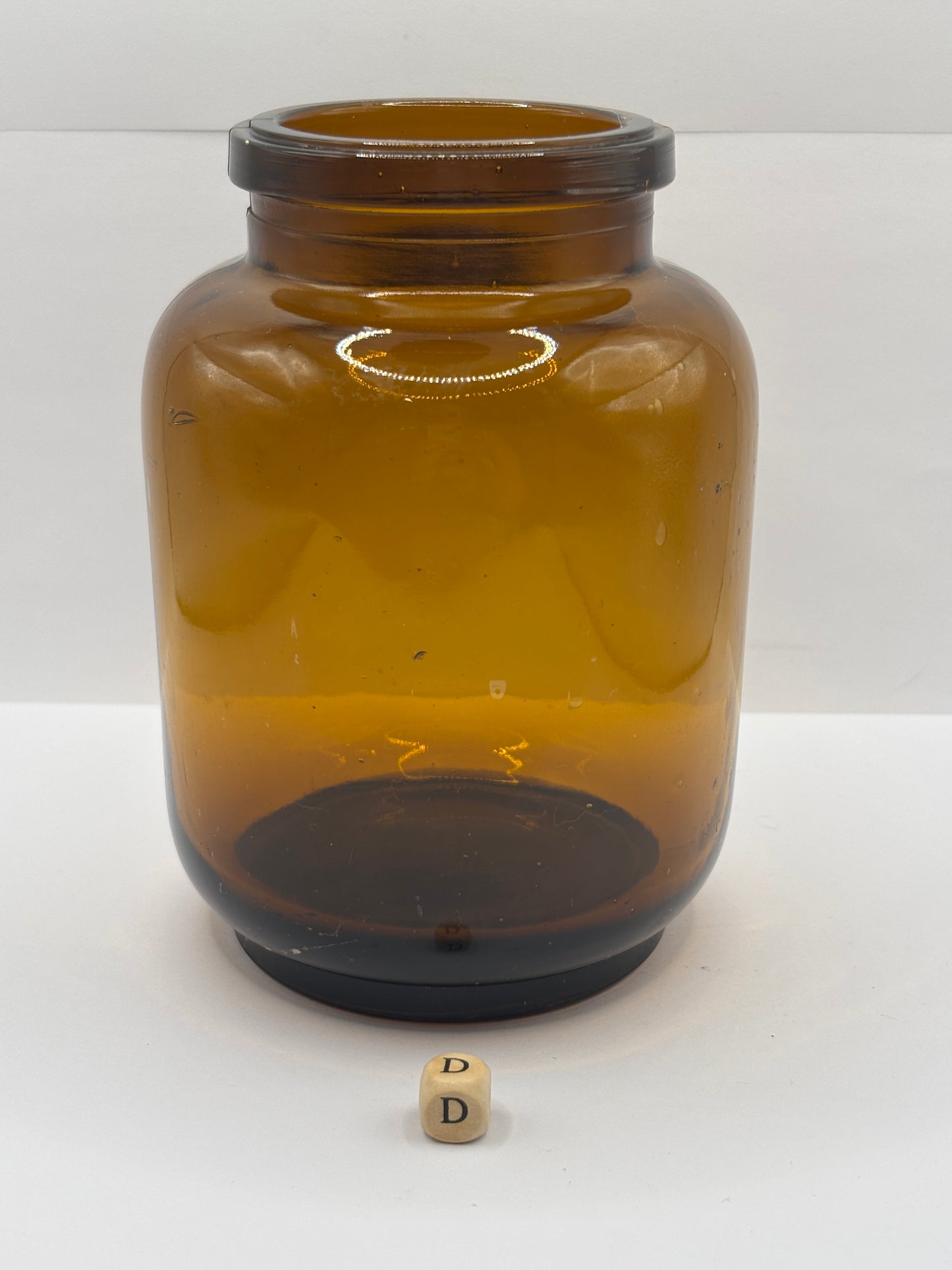 Old amber glass pickle jar (D)
