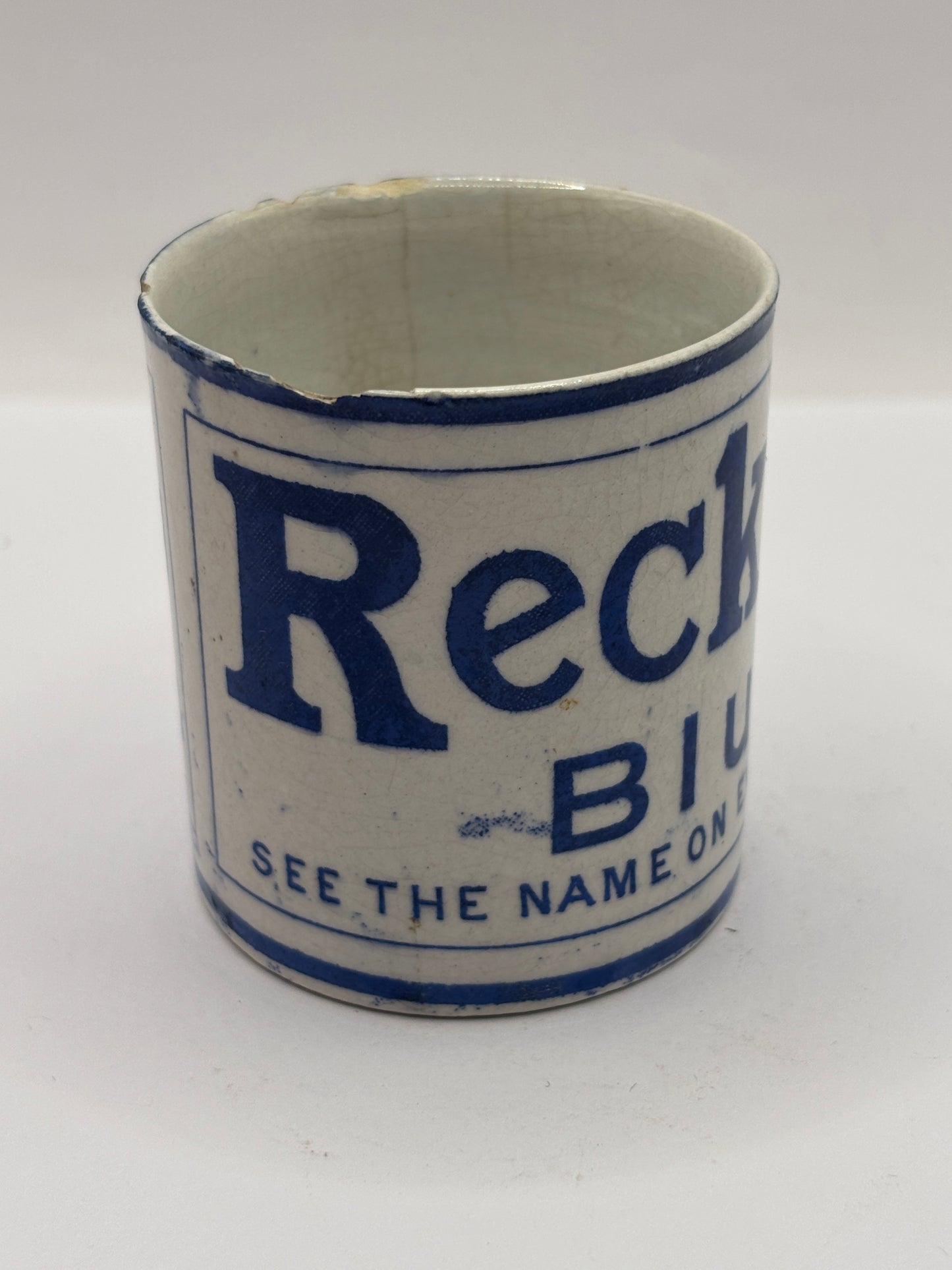Old advertising jar, Reckitts blue